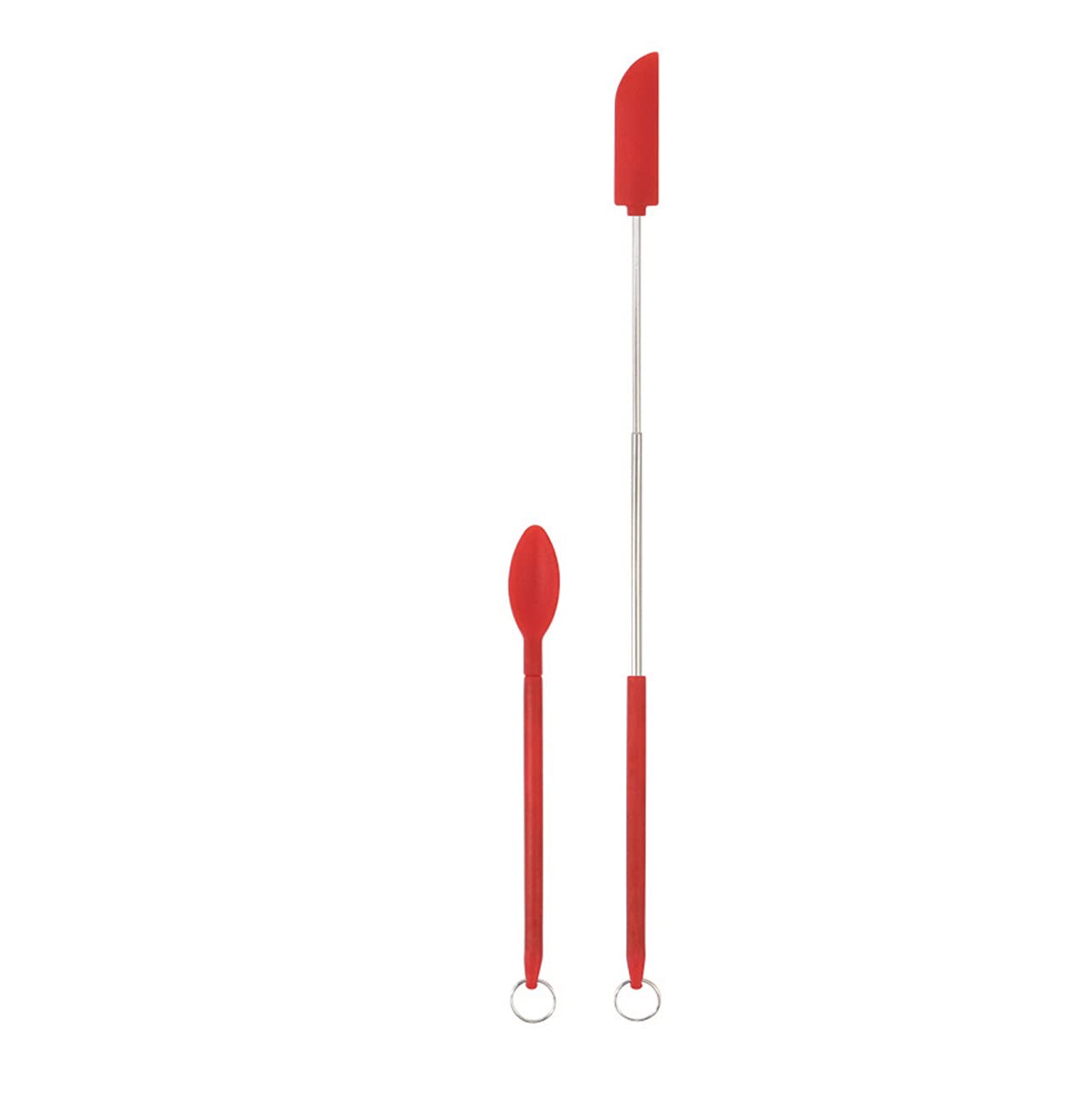 FYUASTO Mini Silicone Telescopic Spatula & Scooping Spoon Set - Thin Jar Scraper for Kitchen, Cooking, Makeup - 2022 Upgraded Design (Red Spatula + Red Spoon) - Perfect for Small Jars, Cosmetics, Baking & Food Prep