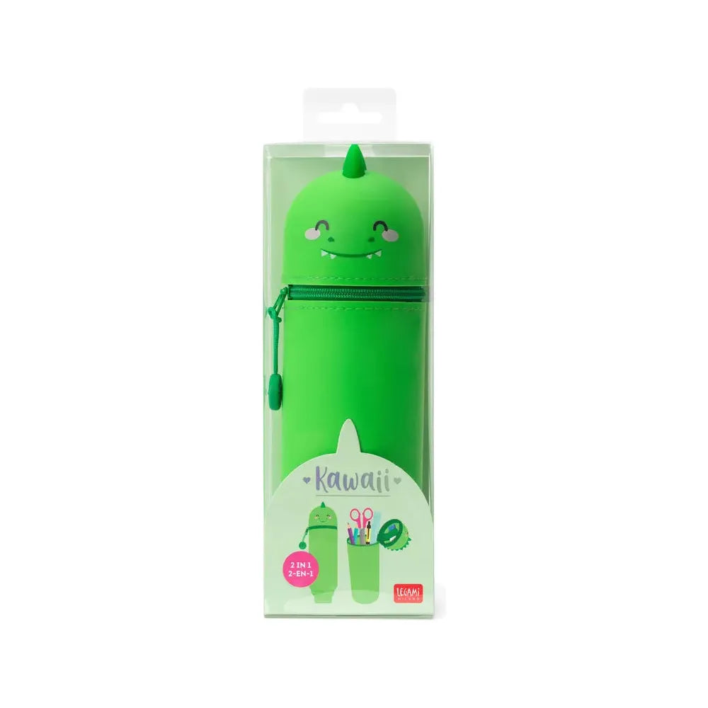 2 in 1 Silicone Pencil Case with Dinosaur Design - Cute Kawaii School Supplies for Kids & Students - Perfect for Backpack Organization & Classroom Use