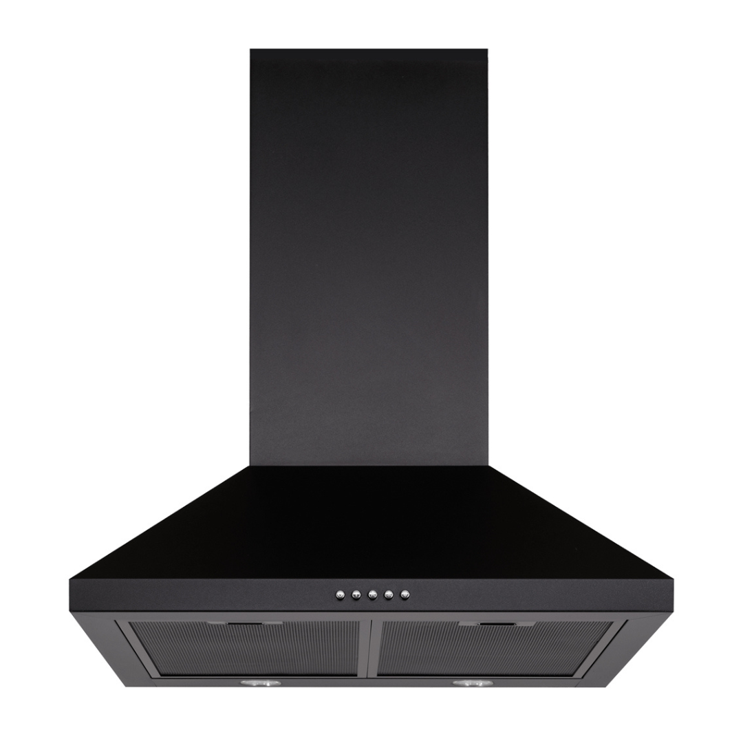 Schweigen TRI 600B 60cm Wall Mount Range Hood in Matte Black - Powerful Kitchen Exhaust Fan for Smoke and Odor Removal - Perfect for Modern Home Cooking and Open Plan Kitchens