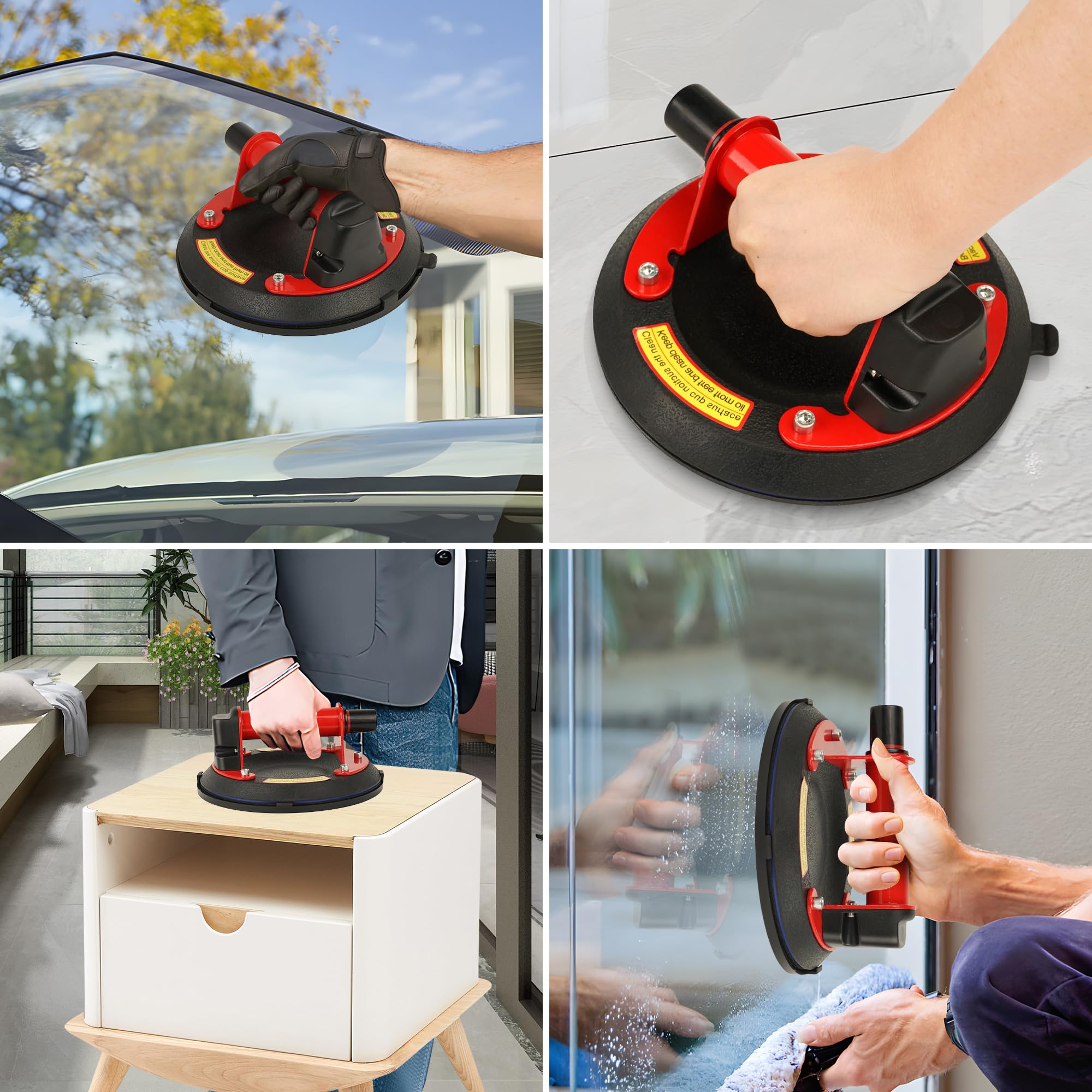 8 Inch Heavy Duty Glass Suction Cup - 2 Pack Vacuum Lifters for Windshield, Tile, Granite & Glass Door Installation - Industrial Strength with Durable Carry Case - Perfect for Construction, Auto Repair & Home Improvement Projects