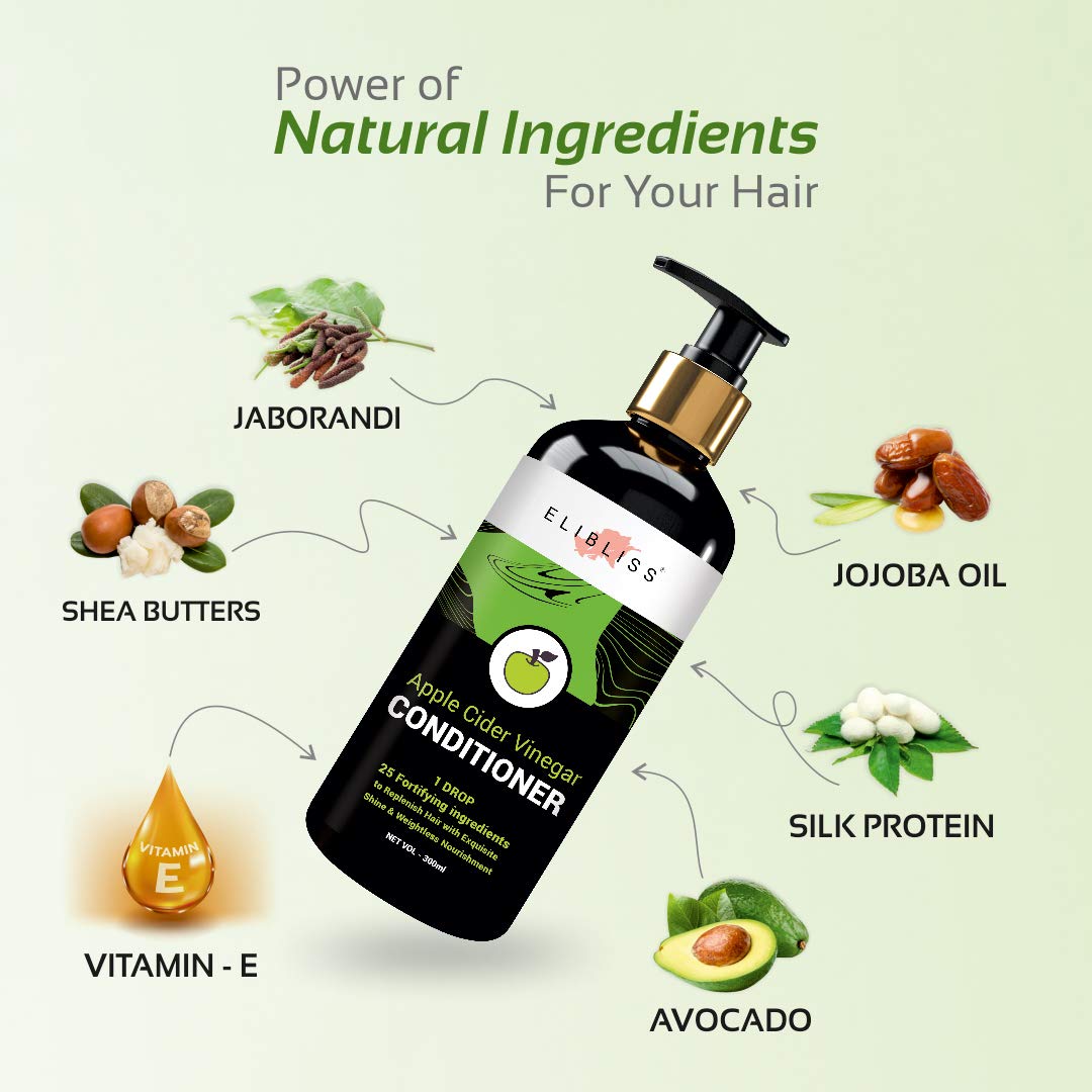 Elibliss Apple Cider Vinegar Hair Conditioner with Shea Butter - 300ml (Pack of 4) for Stronger, Tangle-Free & Healthy Hair - Perfect for Daily Hair Care & Scalp Nourishment