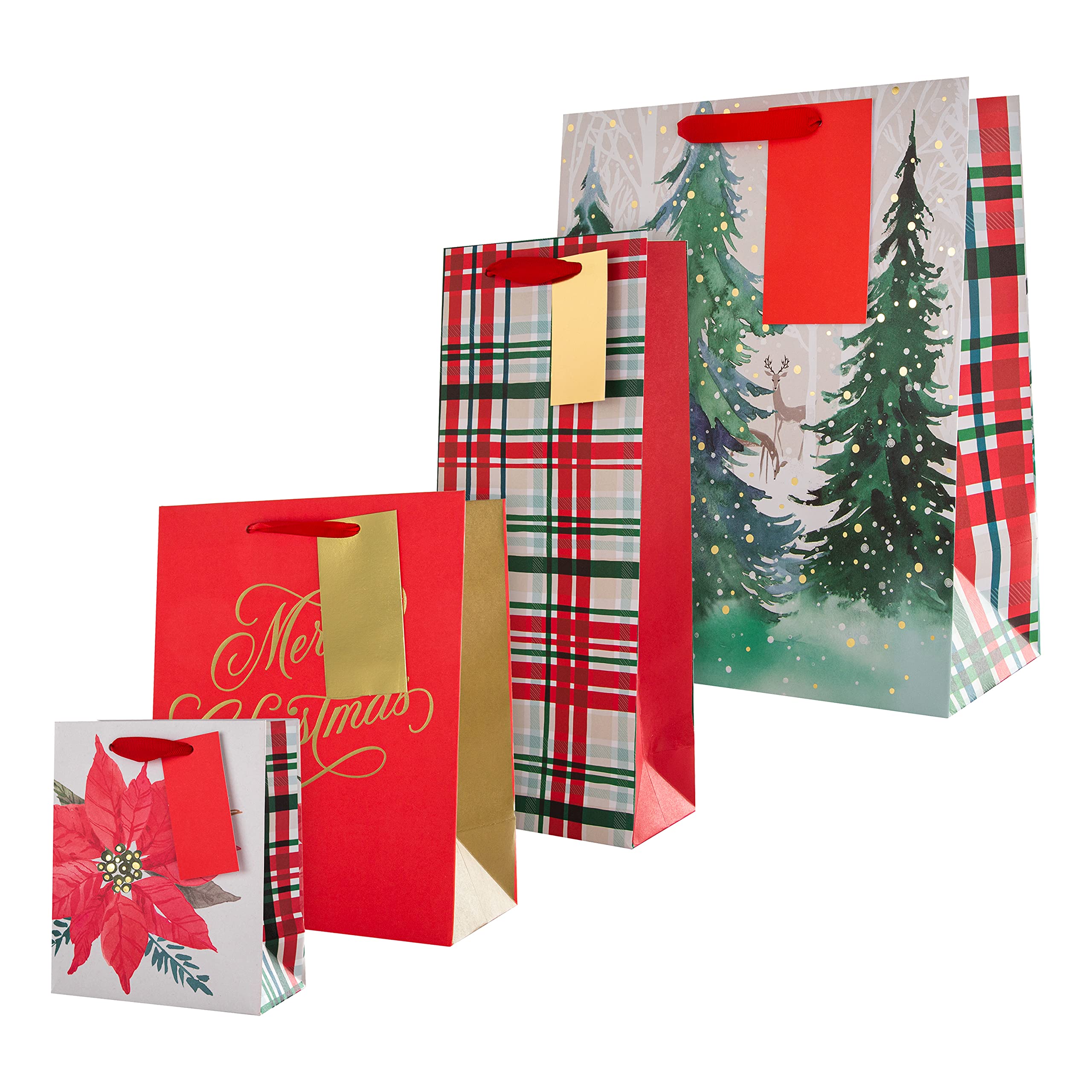 Hallmark Christmas Gift Bags - Set of 4 Red Tartan Holiday Present Bags for Gifts, Party Favors & Festive Wrapping | Perfect for Christmas Presents, Birthday Gifts & Special Occasions