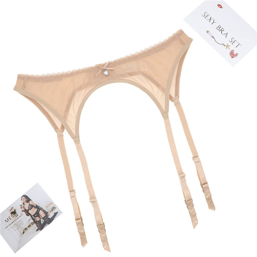 Varsmiss Women's Sexy Lace Garter Belt with See-Through Mesh Design for Stockings - Perfect for Lingerie, Boudoir, and Romantic Occasions