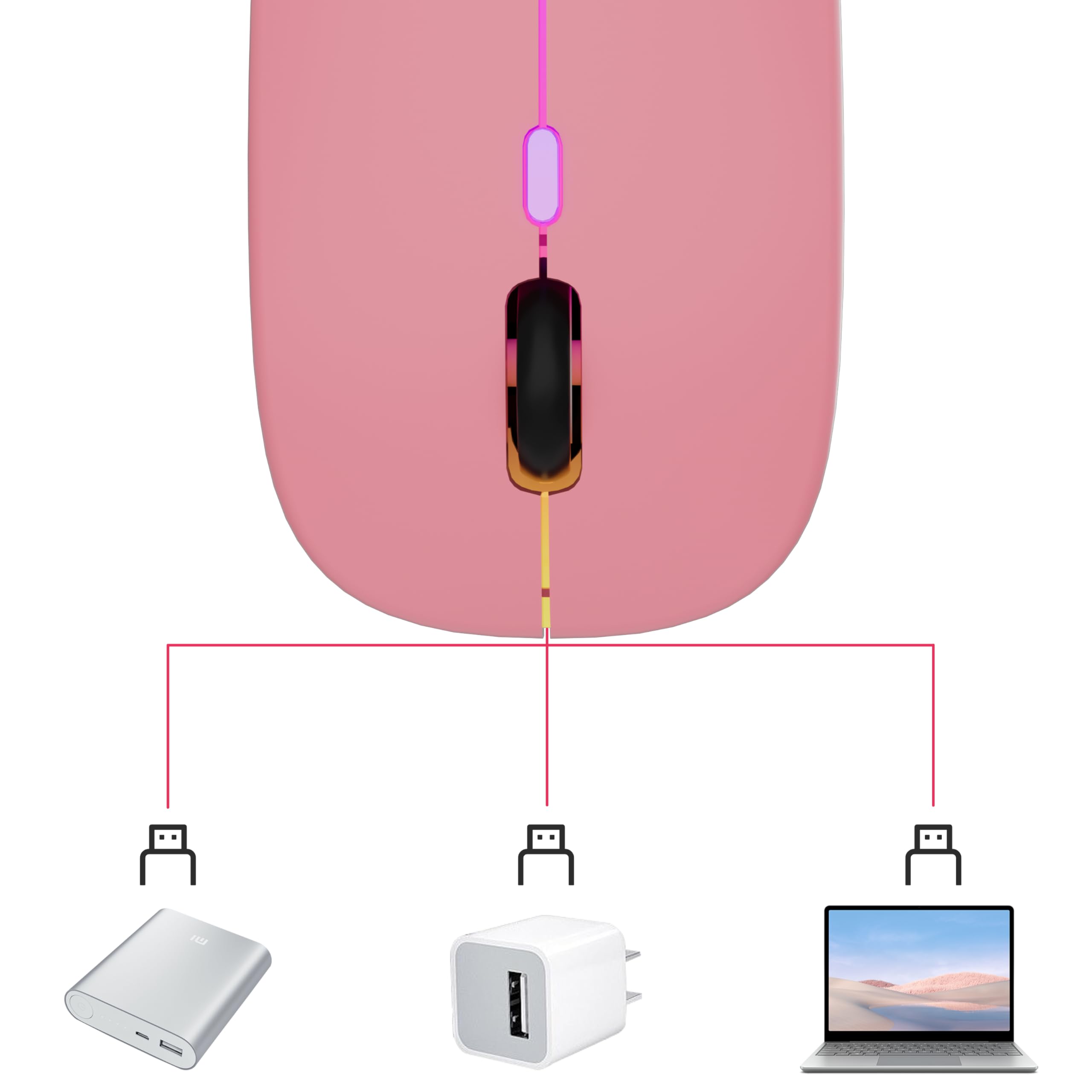 Wireless Rechargeable Gaming Mouse - 7-Color RGB Backlit, 2.4GHz USB, for PC/Laptop/iPad - Perfect for Work & Gaming
