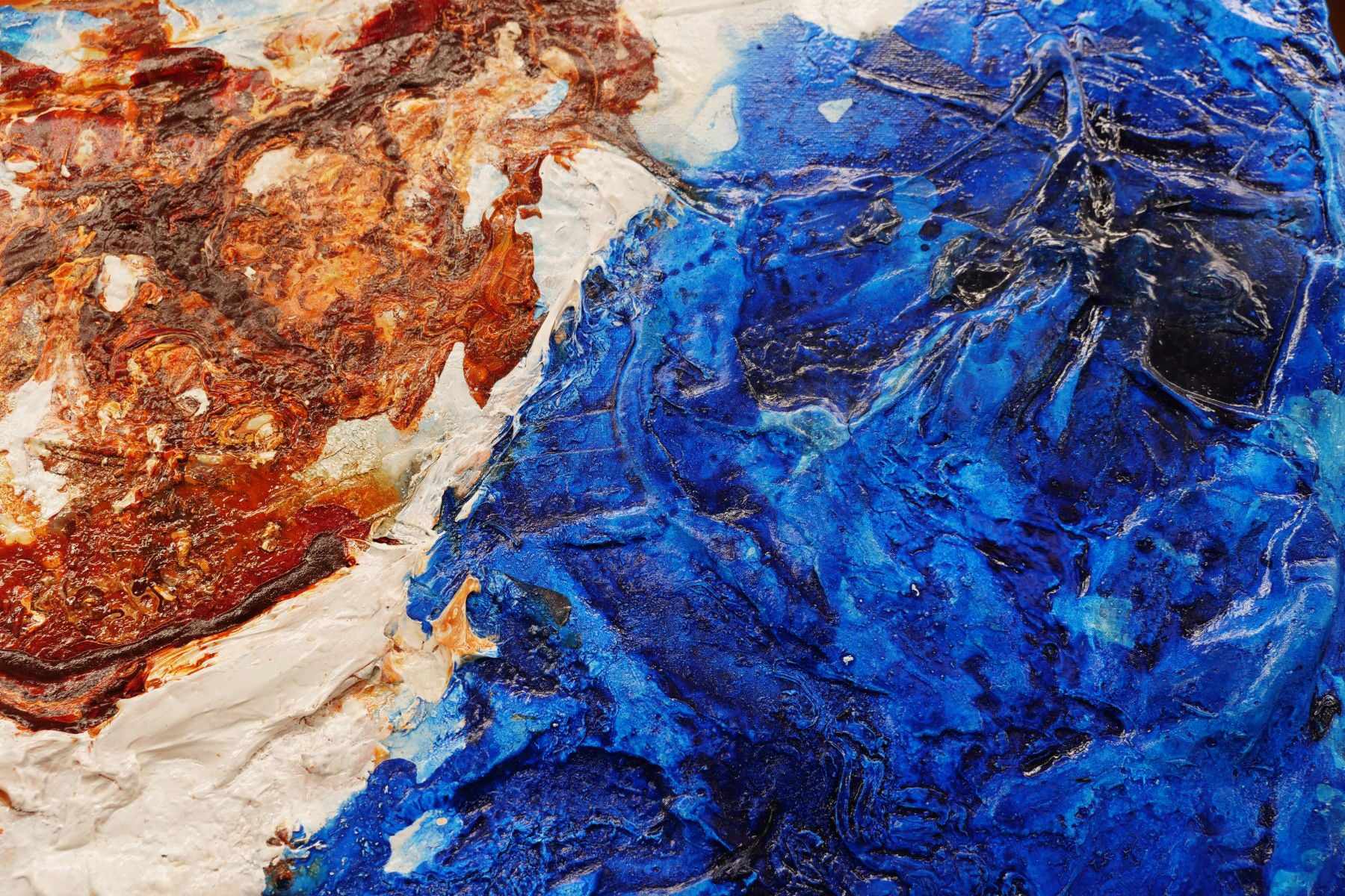 Rusted Embargo 55x39 Inch Blue White Abstract Textured Canvas Wall Art - Modern Rust Effect Painting for Living Room, Bedroom & Office Decor