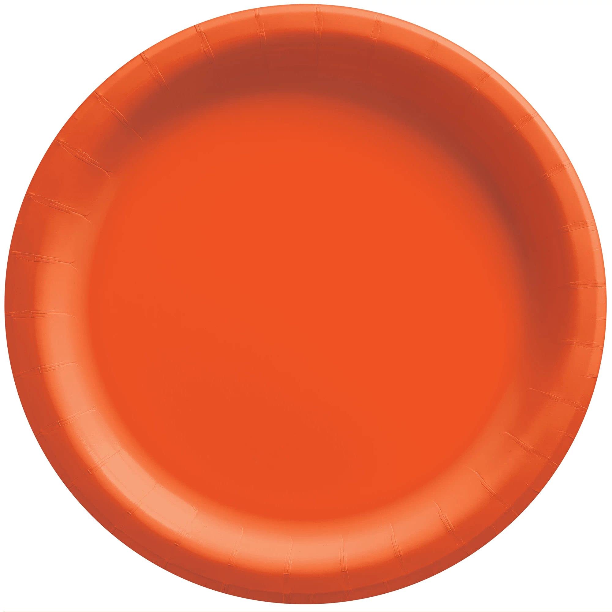 Amscan Orange Peel Round Paper Plates 8.5 Inch - 50 Count Disposable Party Plates for Birthday, Picnic, BBQ & Outdoor Events