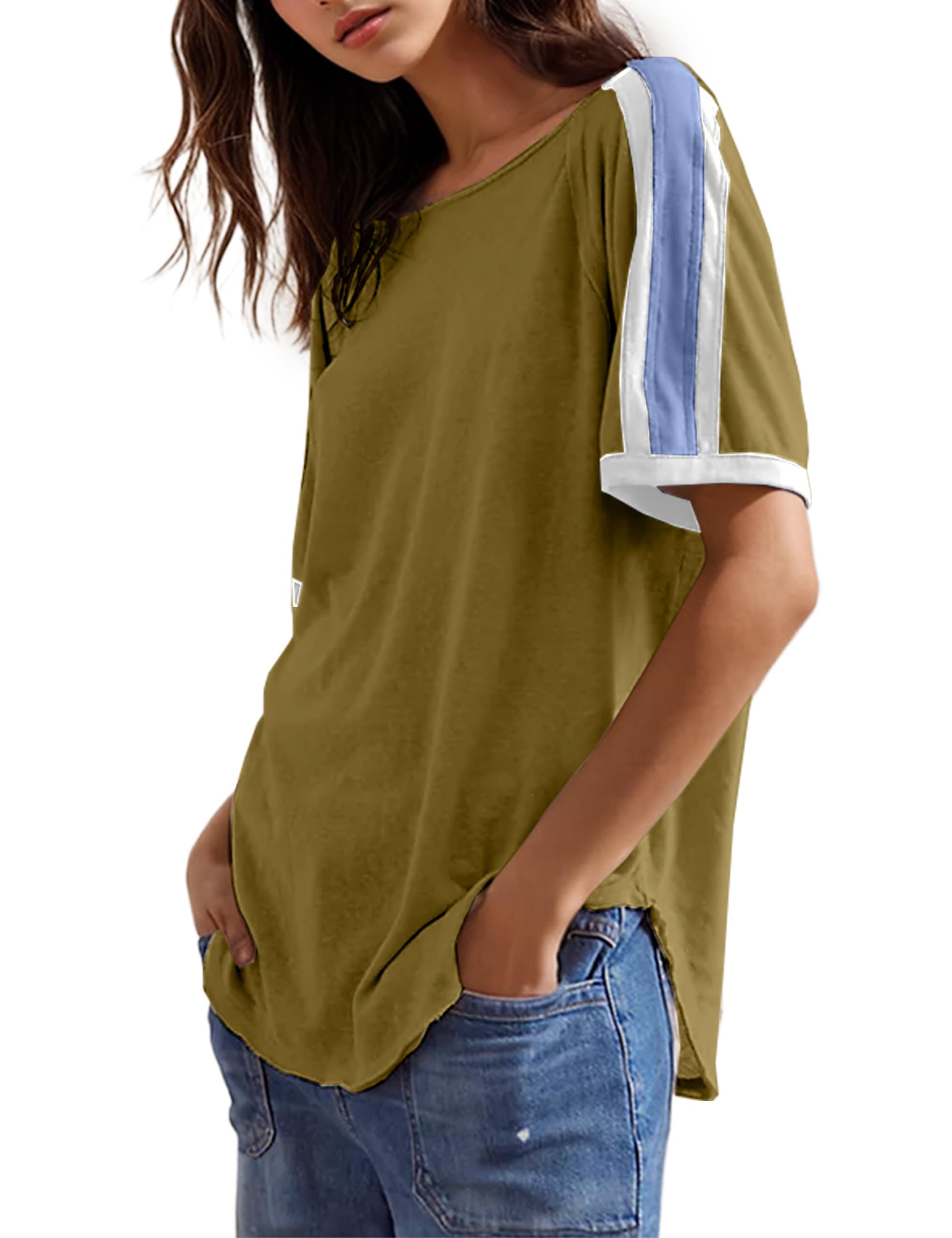 Women's Oversized T-Shirts - Summer Short Sleeve Drop Shoulder Color Block Tee - Loose Casual Vintage Baggy Tops - Perfect for Streetwear, Lounge Wear & Summer Outfits
