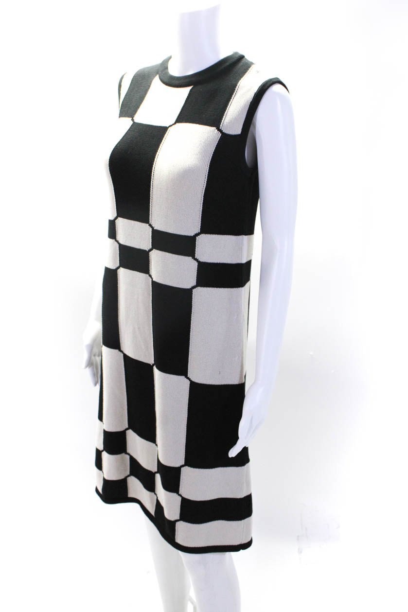 Max Mara Women's Beige & Black Checker Print Crew Neck Sleeveless Tank Dress - Elegant Summer Casual Wear for Office & Outdoor Events