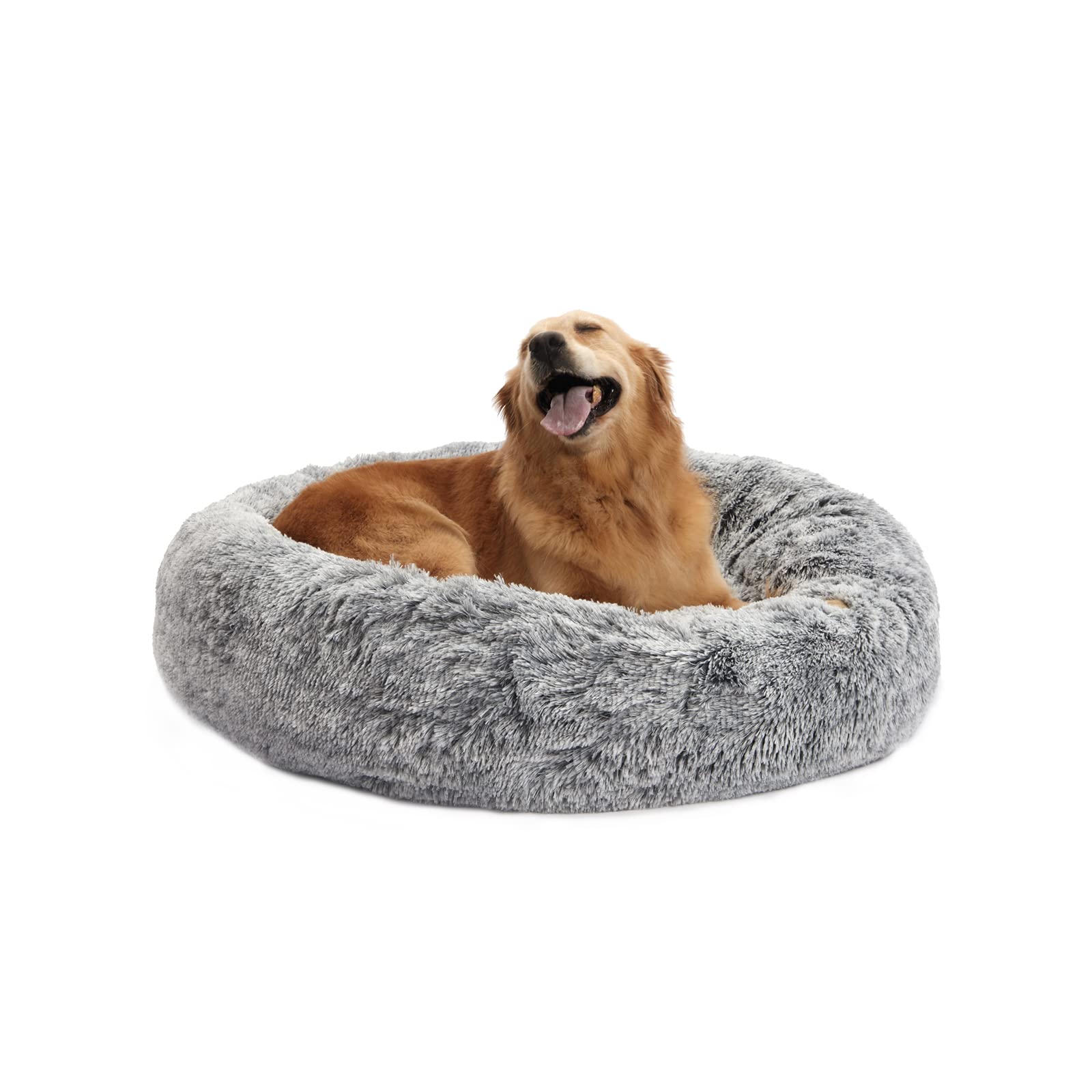 Bedfolks Calming Donut Dog Bed - 36 Inch Round Orthopedic Plush Pet Bed for Large Dogs, Anti-Anxiety Machine Washable Dog Bed (Dark Grey) - Perfect for Living Room, Bedroom & Pet Anxiety Relief