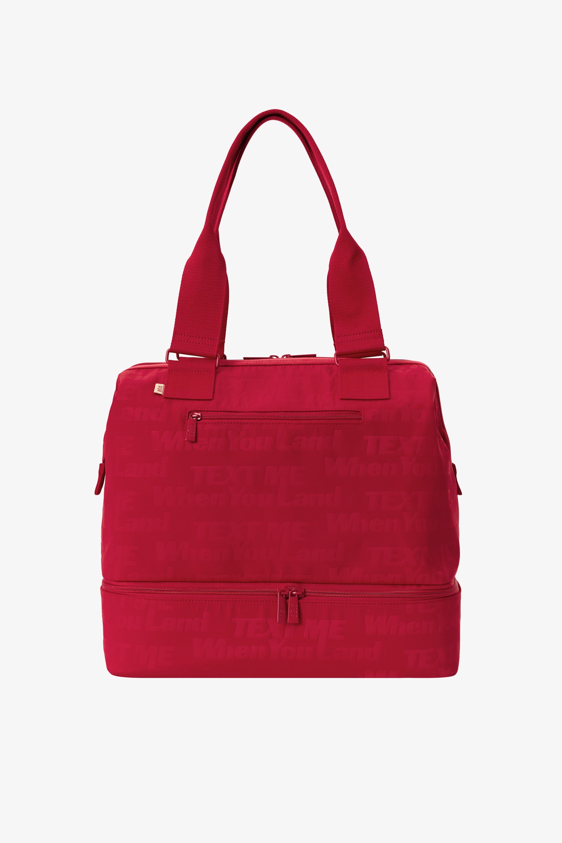 Mini Weekender Bag in Text Me Red - Stylish & Compact Travel Duffel for Weekend Getaways, Gym, or Overnight Trips