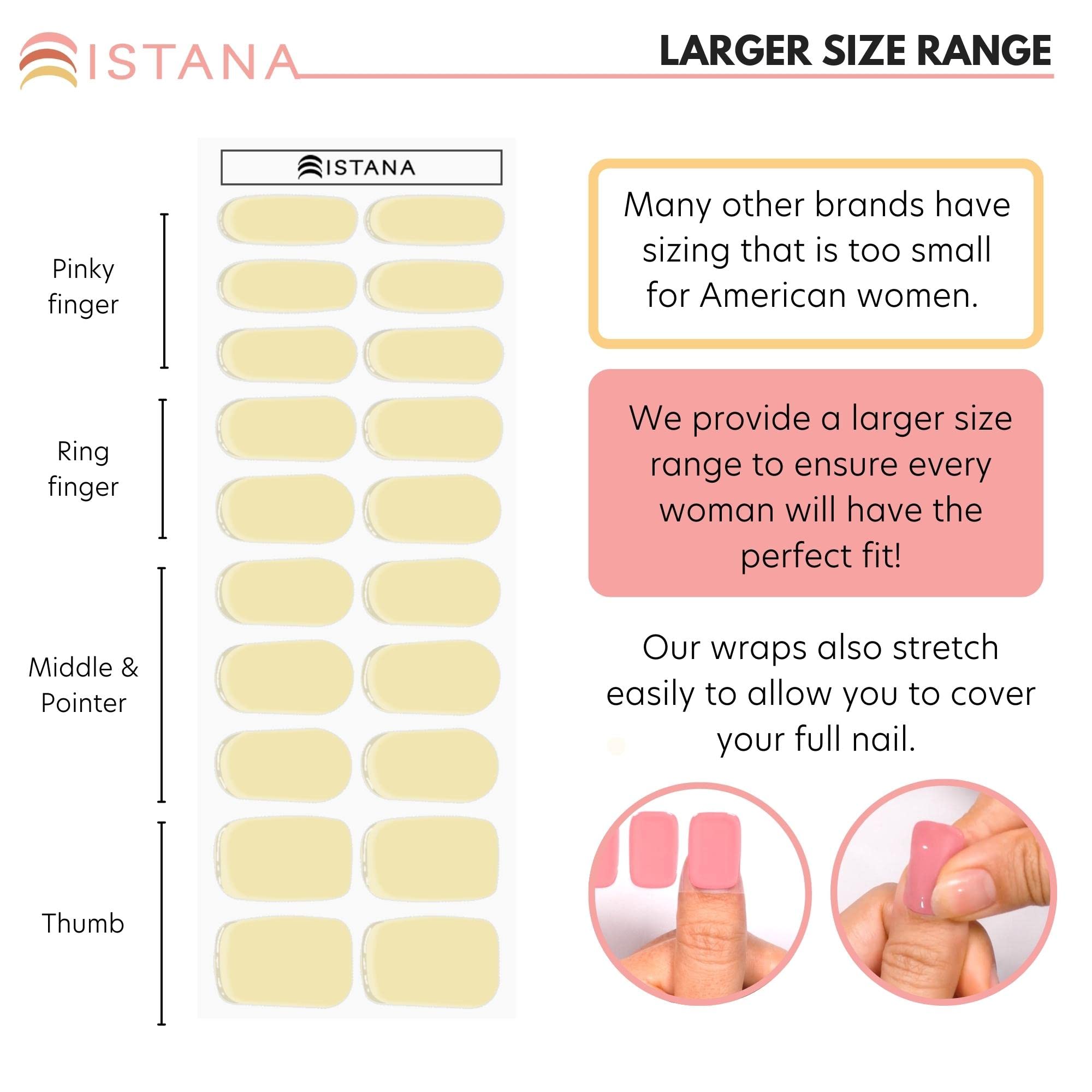 Istana Semi Cured Gel Nail Polish Strips - 20 Stylish Designs in 10 Sizes | Long-Lasting Self-Adhesive Nail Wraps (Up to 18 Days) | Perfect for Home Manicures, Parties & Special Occasions | Sunshine Collection