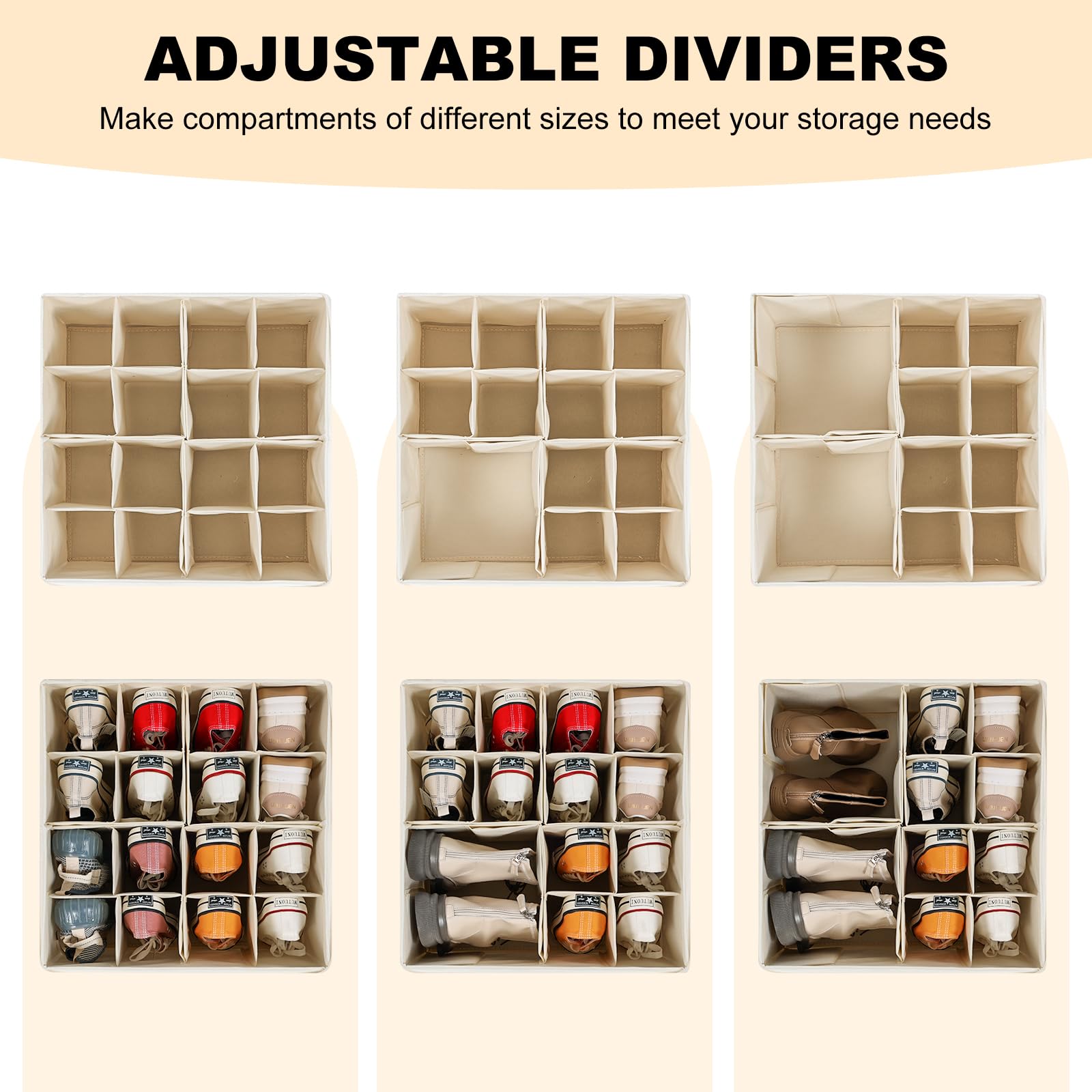 Foldable Shoe Storage Organizer for Closet - Clear Cover Shoe Box with Adjustable Dividers Holds 16 Pairs - Perfect for Bedroom, Entryway & Travel Organization (White)
