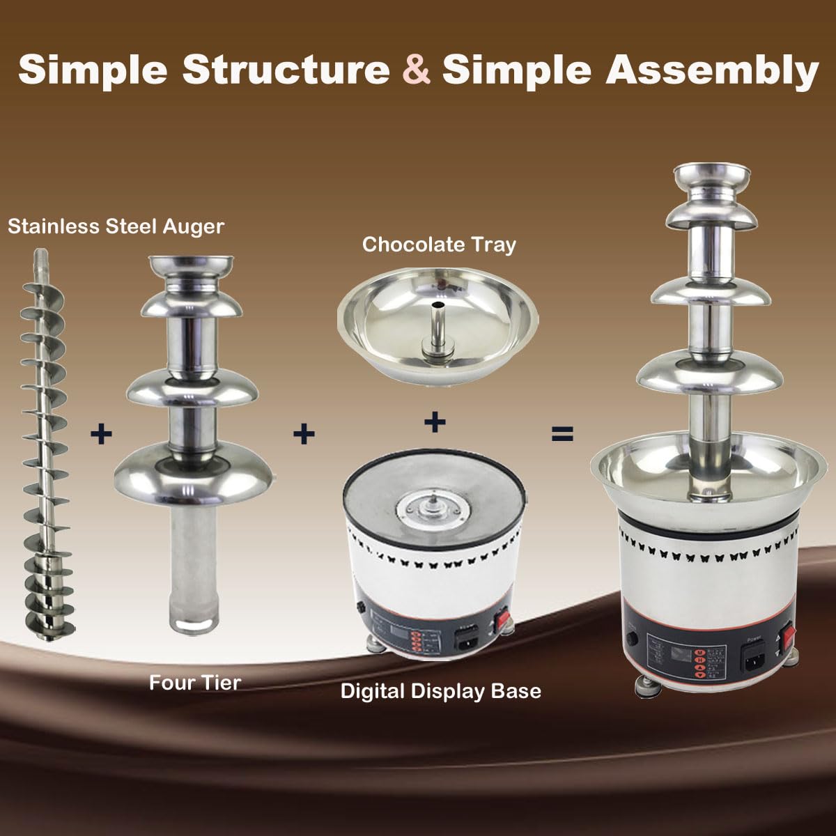 INTBUYING 110V 4-Tier Stainless Steel Commercial Chocolate Fountain Machine - 6.6Lbs Capacity for Chocolate, Candy, Butter & Cheese - Perfect for Parties, Weddings, Birthdays & Corporate Events
