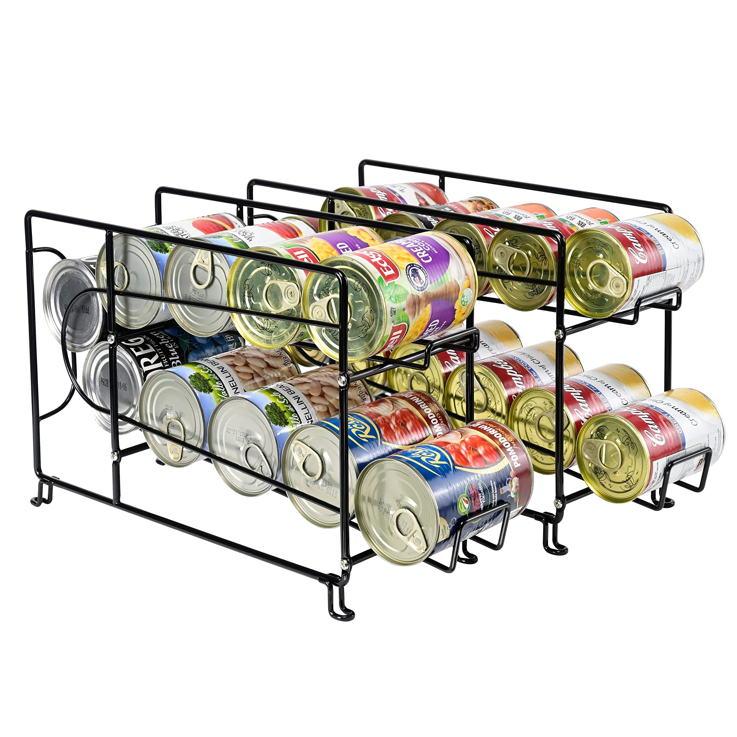 SUFAUY Stackable Soda Can Organizer - 2 Pack Rustproof Metal Can Dispenser for Pantry & Refrigerator Storage (Black) | Perfect for Kitchen Organization & Beverage Storage