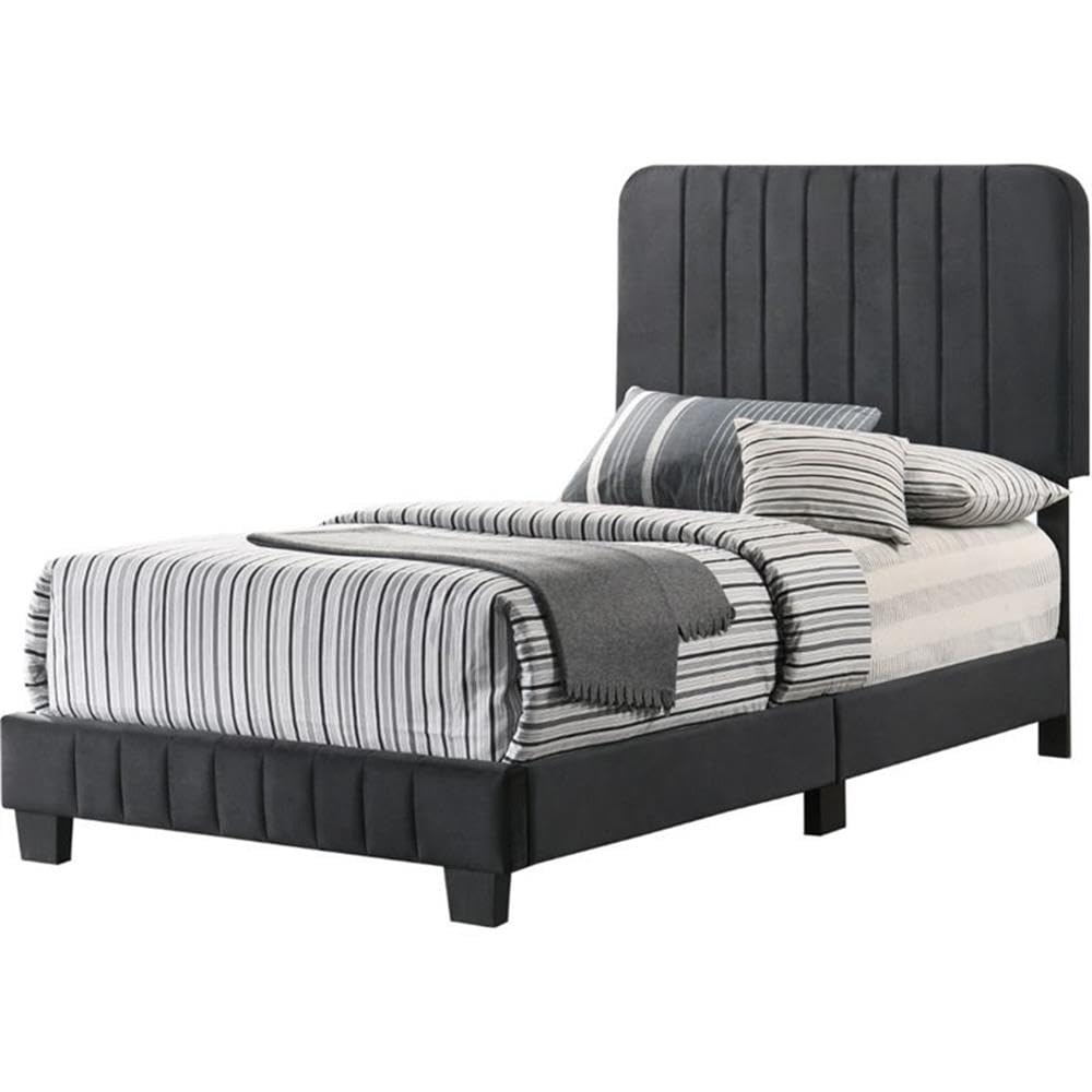 Glory Furniture Lodi Velvet Upholstered Twin Bed Frame - Black Velvet Upholstered Platform Bed for Kids, Teens & Guest Rooms | Modern & Luxurious Bedroom Furniture for Small Spaces