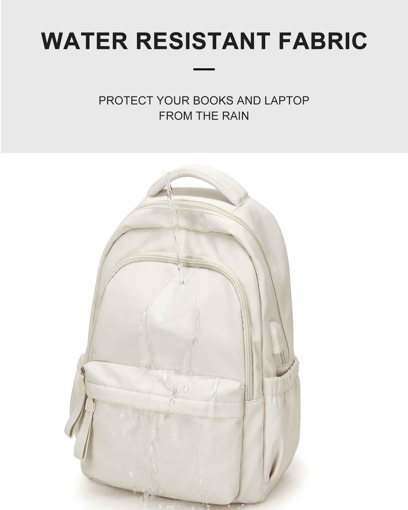 Winspansy Small Aesthetic Backpack for School & Travel - Lightweight Daypack for Women, Men, College & High School Students - Fits 14 Inch Laptop with USB Charging Port - Beige | Perfect for Daily Commute, Campus Life & Weekend Getaways