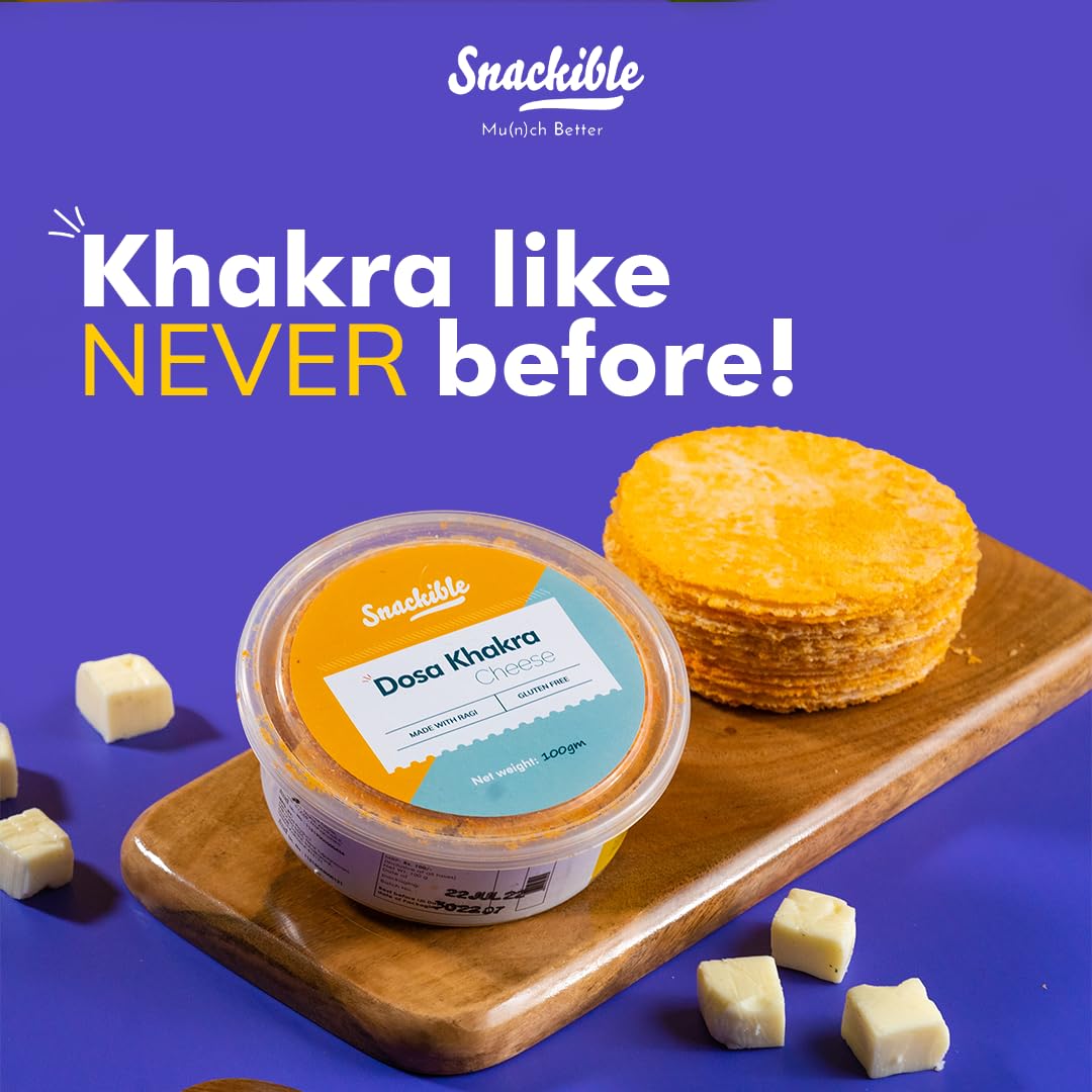 Crunchy Snackible Cheese Dosa Khakra (Pack of 3) - 100gm | Healthy Millet Snack | High Fiber, No Palm Oil | Zero Transfat & Cholesterol | Perfect for Office Lunch, Travel & Kids Snacks