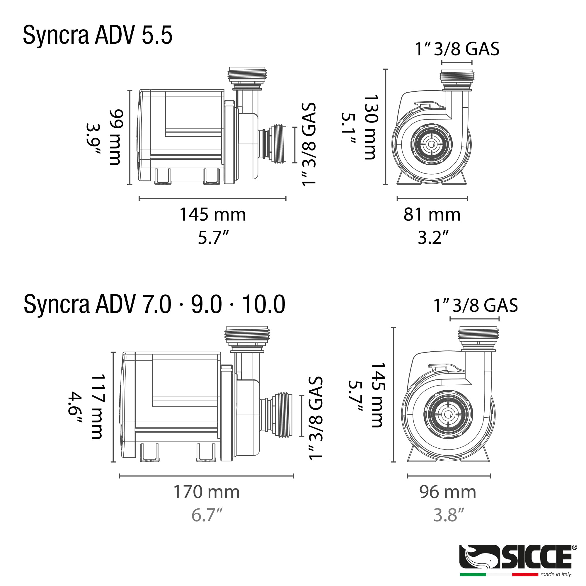 SICCE Syncra ADV 9.0 DC Water Pump 2500 GPH - Italian Made Aquarium Pump with Controller | Ultra Quiet, Submersible or External Use | Perfect for Fish Tanks, Sump Systems, Ponds, Freshwater & Saltwater Aquariums | Ideal for Water Circulation, Filtration & Aeration in Home or Commercial Aquariums