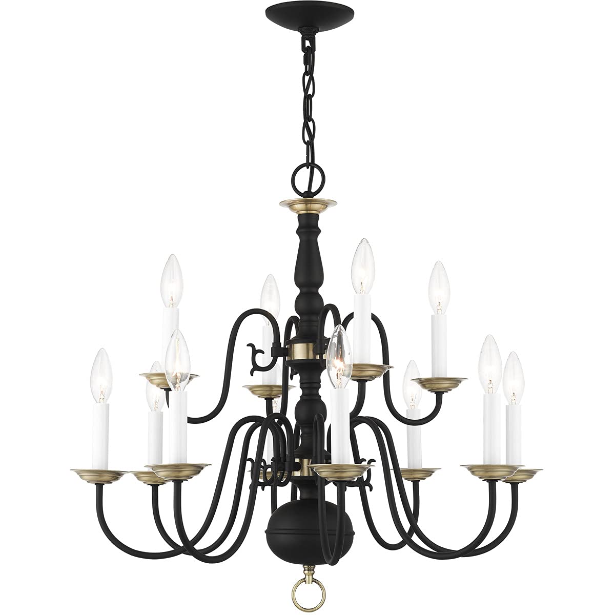 Livex Lighting 5012-04 12-Light Black Chandelier - Modern Crystal Ceiling Light Fixture for Dining Room, Bedroom & Living Room Decor