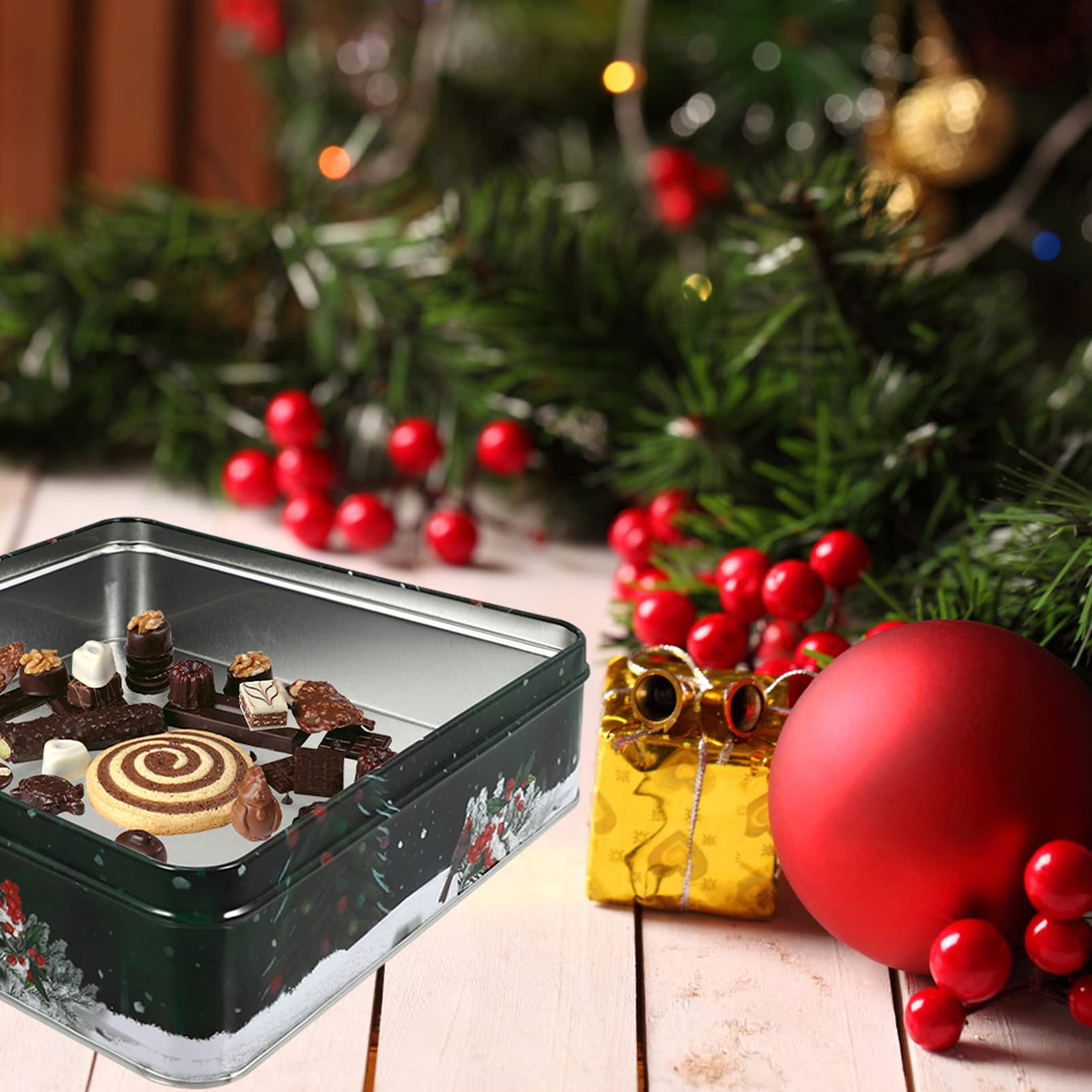 Angoily Square Christmas Cookie Tins with Lid - Large Snowman Printed Metal Storage Containers for Holiday Cookies, Candy & Food Gifts - Perfect for Xmas Party Favors, Gift Giving & Festive Treat Storage