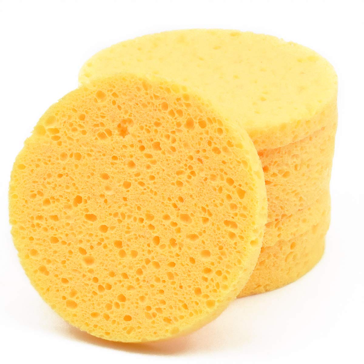 10 Pcs Biodegradable Cellulose Facial Sponges - Gentle Makeup Remover & Cleansing Pads for Face Washing, SPA Massage & Makeup Removal - Soft Round Yellow Beauty Sponges for Daily Skincare & Travel