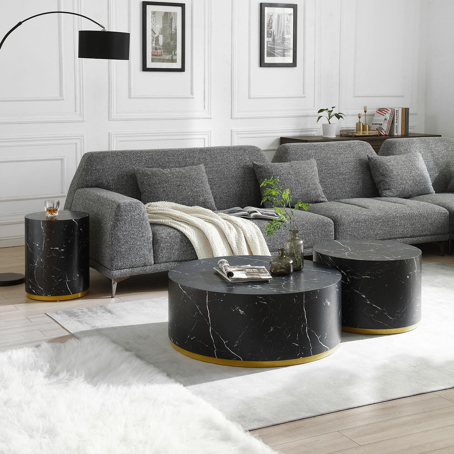 Modern Round Coffee Table with Marble Top & Gold Metal Base - Stylish Accent Table for Living Room, Bedroom or Office - Perfect for Coffee, Books & Decor