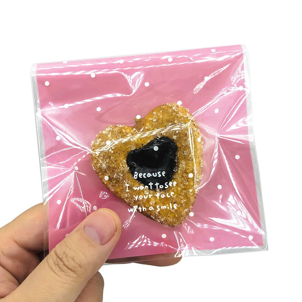 100pcs Pink Self-Adhesive Treat Bags - Small Cellophane Cookie Bags for Candy, Bakery, Party & Wedding Favors (3.94” x 3.94”) | Perfect for Birthday Parties, Baby Showers, Bridal Showers & Holiday Gift Wrapping
