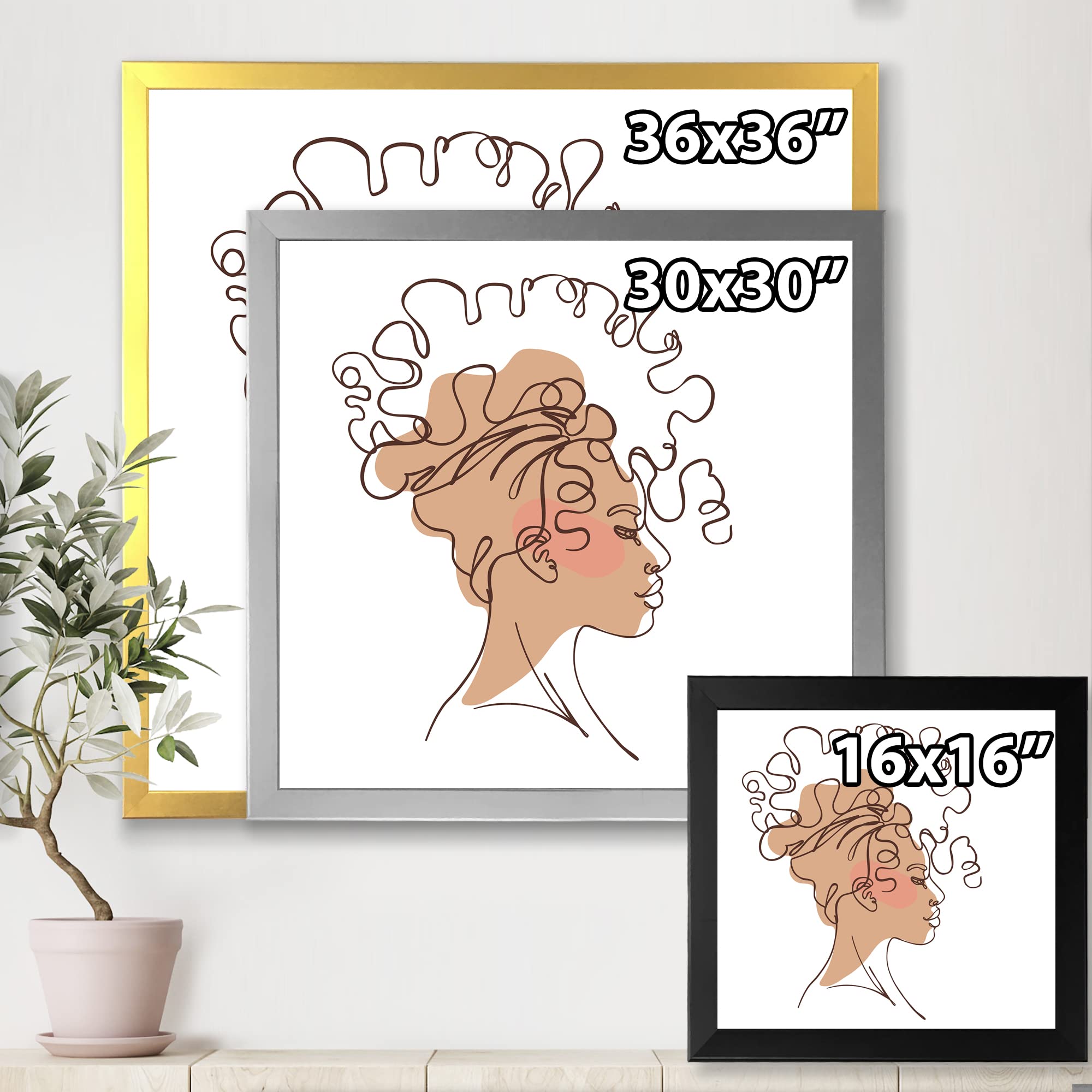 DesignQ One Line Portrait of African American Woman - Modern Minimalist Framed Wall Art for Living Room, Bedroom & Office Decor