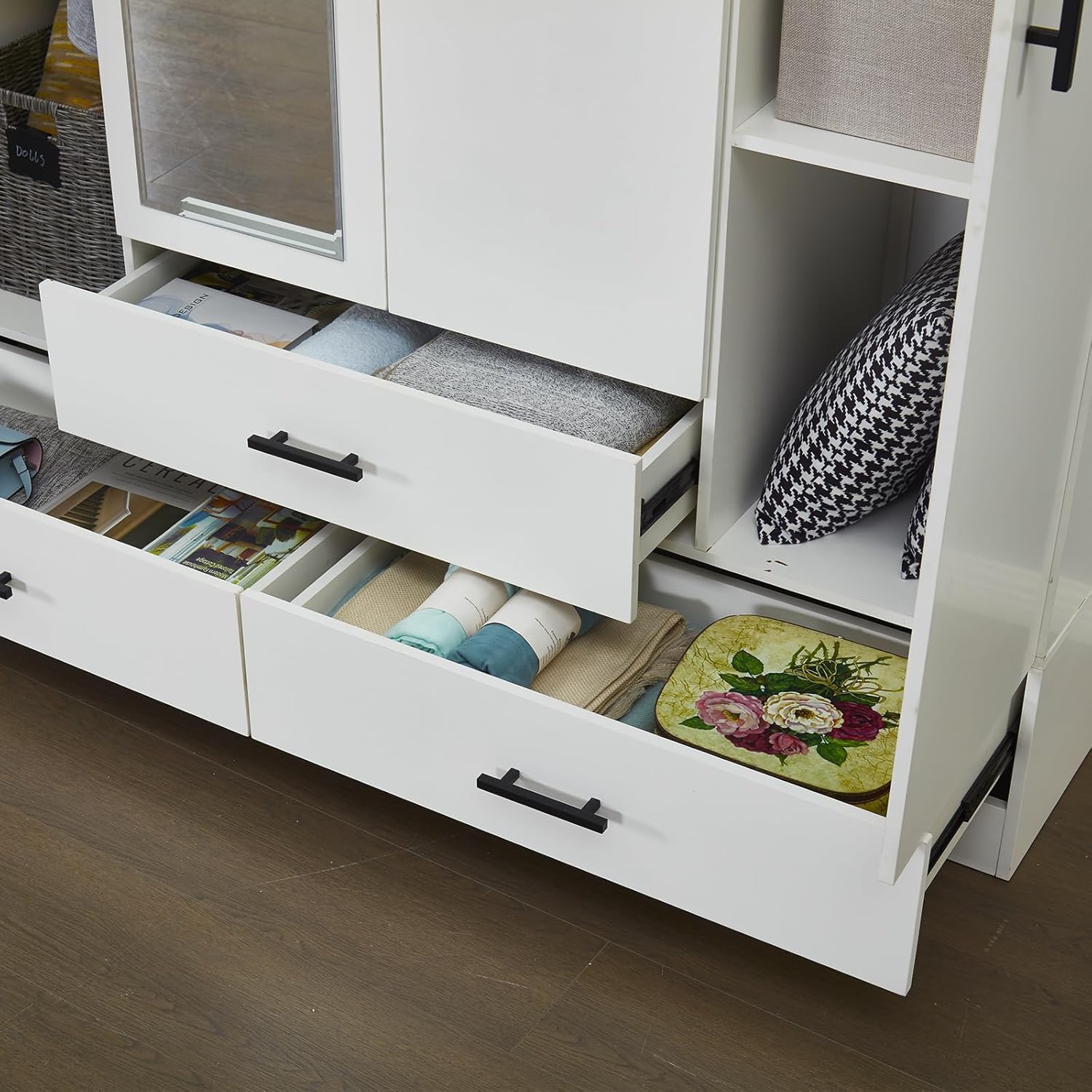 White 4-Door Wardrobe Closet with Mirror & 3 Drawers - Wooden Armoire Storage Cabinet for Bedroom Organization | Perfect for Master Bedroom, Guest Room, and Apartment Storage Solutions