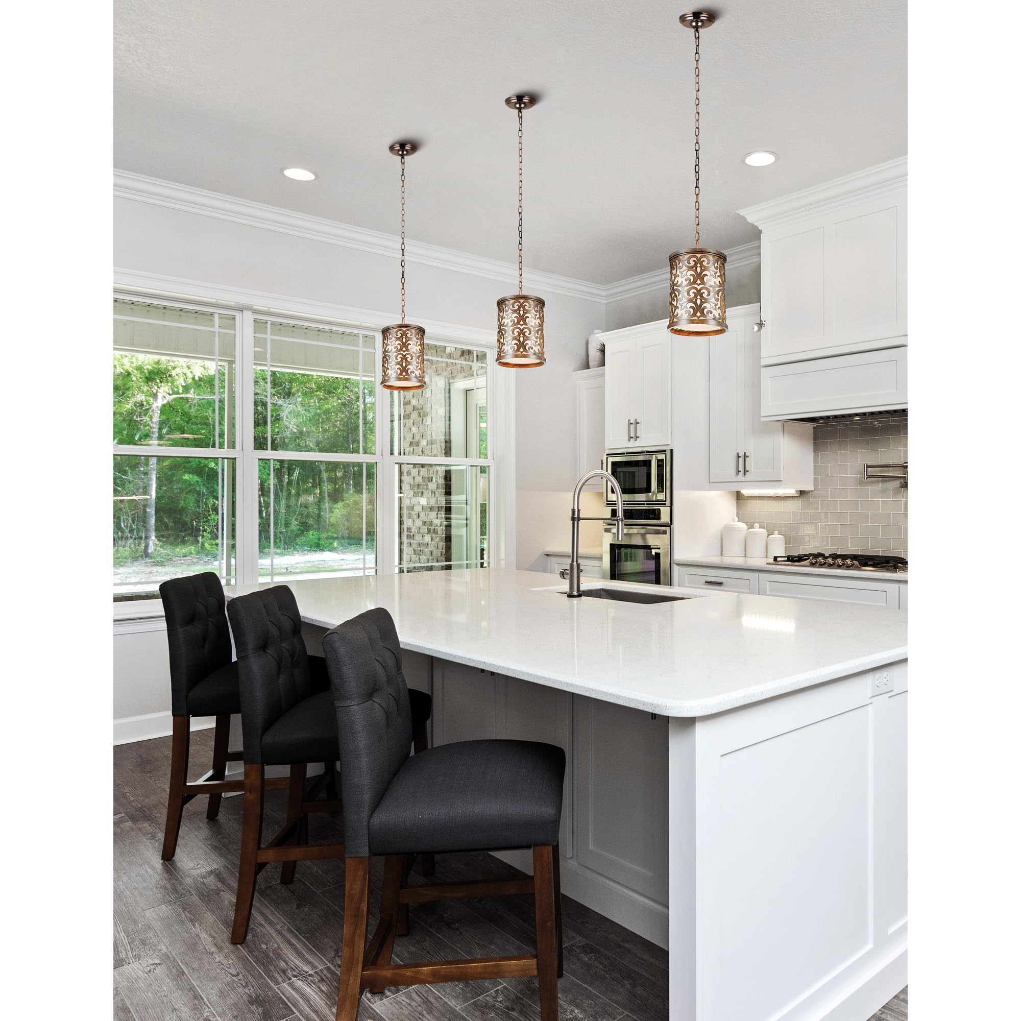 CWI Lighting Nicole 1-Light Drum Shade Metal Mini Pendant in Chocolate - Perfect for Kitchen Island, Dining Room, or Entryway Lighting
