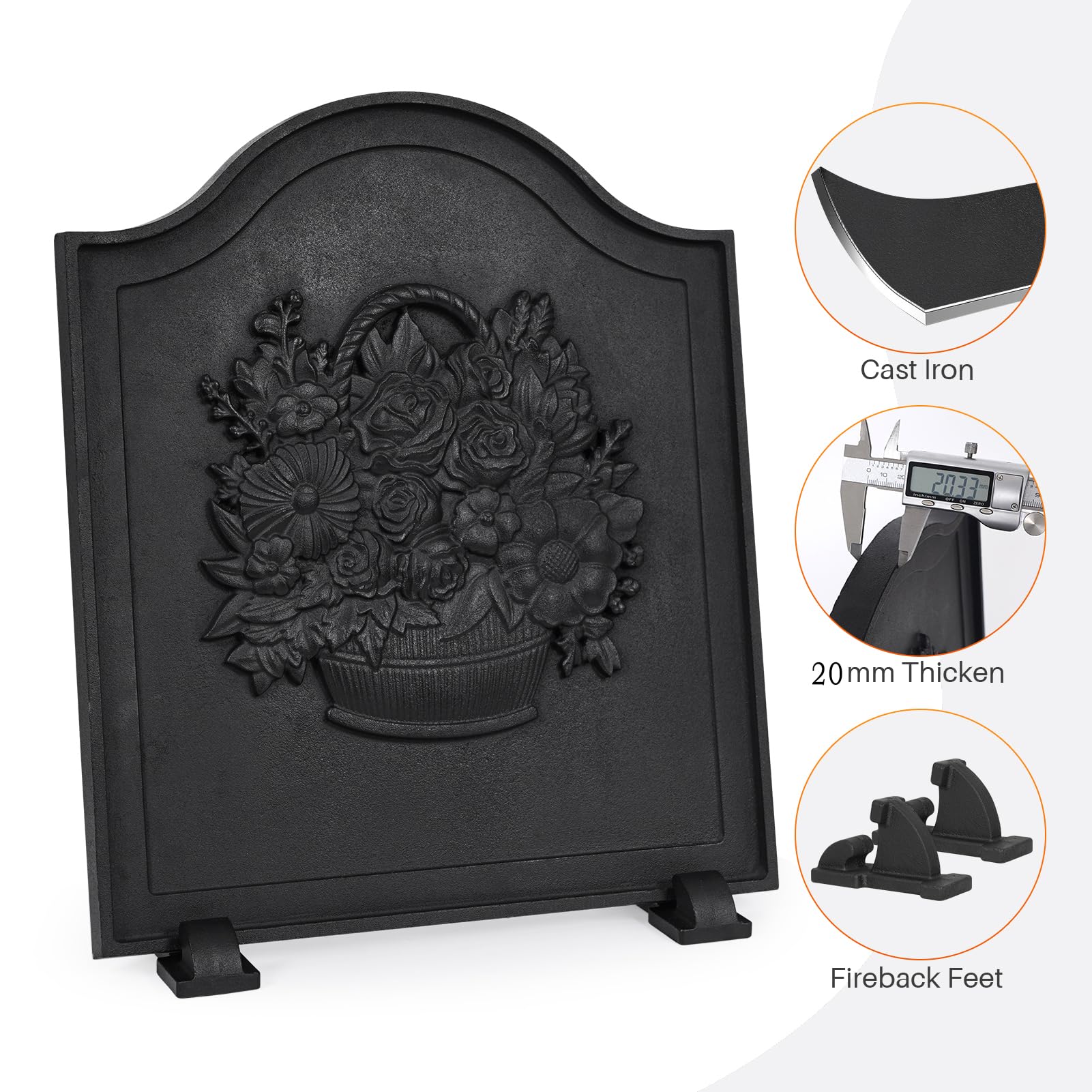 Cast Iron Fireback with Feet - 20