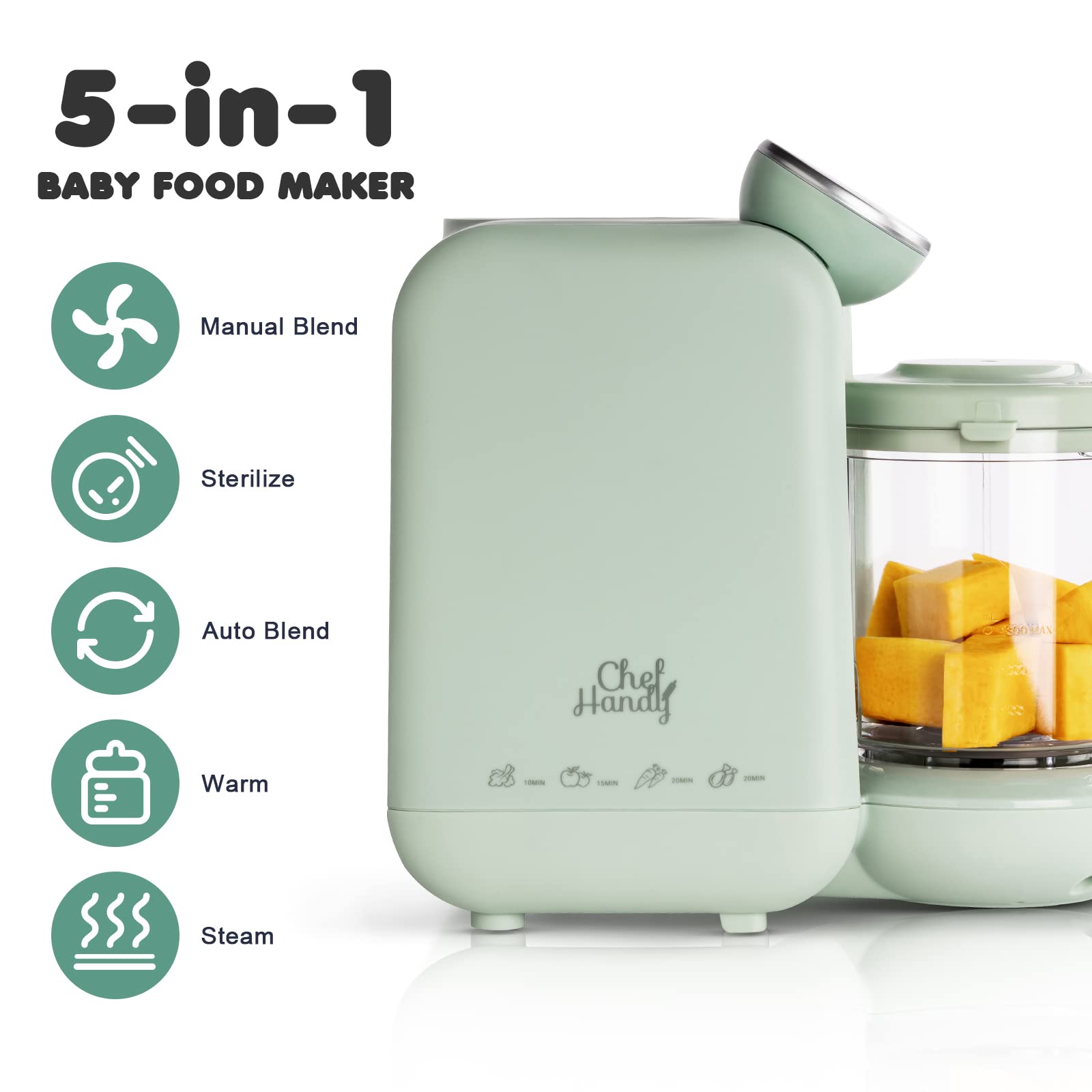 Chefhandy Green Baby Food Maker - Electric Baby Bottle Sterilizer & Cleaner for Fresh Homemade Puree - Perfect for Travel, Daycare & Home Use