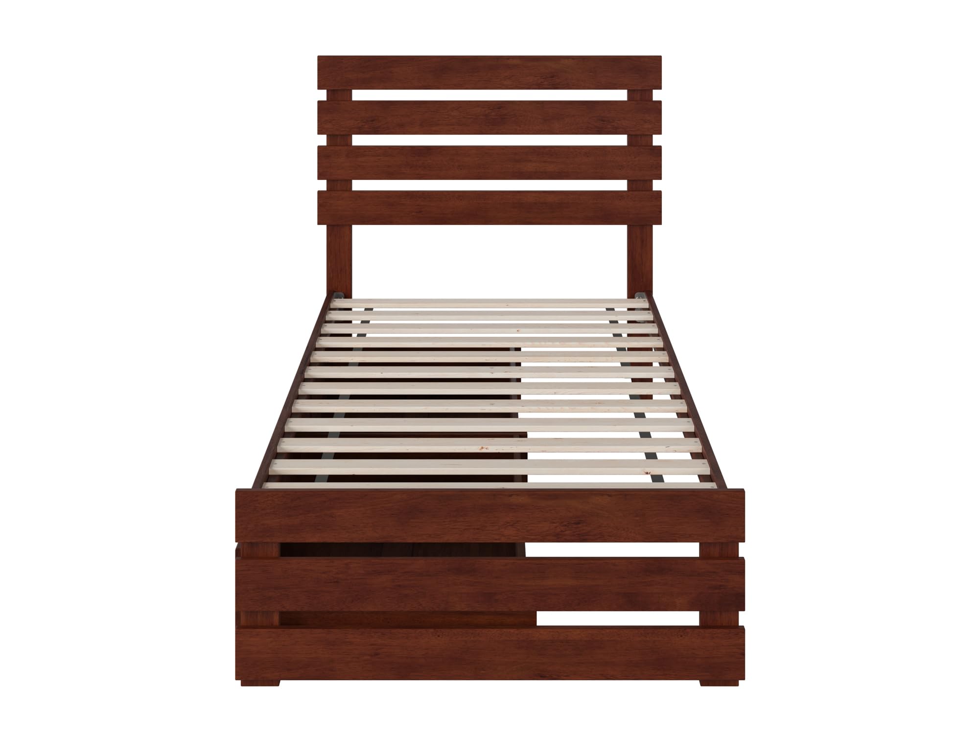 AFI Oxford Twin Bed Frame with Footboard, USB Turbo Charger & 2 Storage Drawers - Walnut Finish for Kids, Teens & Guest Rooms | Space-Saving Bedroom Furniture with Charging Station