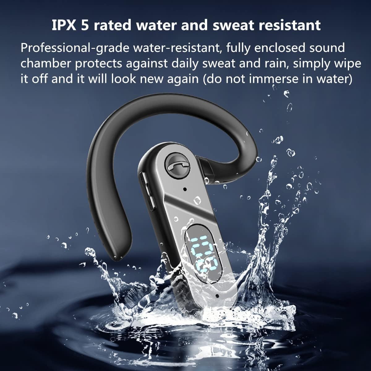 STFMHEZ Bluetooth 5.2 Wireless Earpiece - Single Ear Bone Conduction Headset with Noise Canceling Mic, Digital Display & Voice Control for Hands-Free Calling - Perfect for Sports, Business Meetings & Driving
