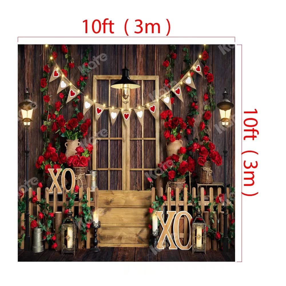 10x10ft Valentine's Day Photography Backdrop - Red Rose & Wood Wall Fabric Background for Wedding, Home Party Decor, Romantic Photo Shoot | Perfect for Wedding Receptions, Anniversary Celebrations, and Valentine's Day Photo Booths