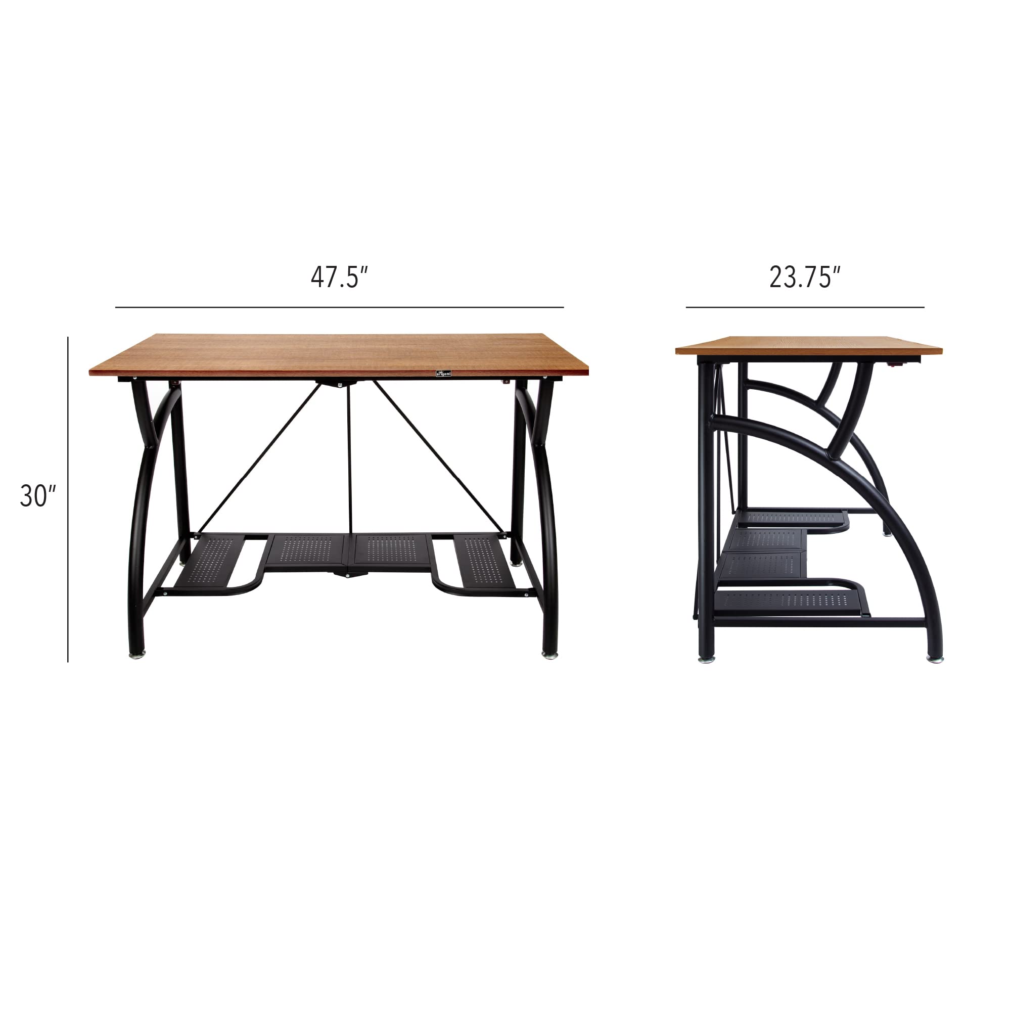 Space Saving Origami Folding Computer Desk - Foldable Study Desk for Home Office, Gaming & Craft Work - No Assembly Required Collapsible Desk Fits Dual Monitors & Laptop (Wood, Large) | Perfect for Small Apartments, Dorm Rooms & Workspace Optimization