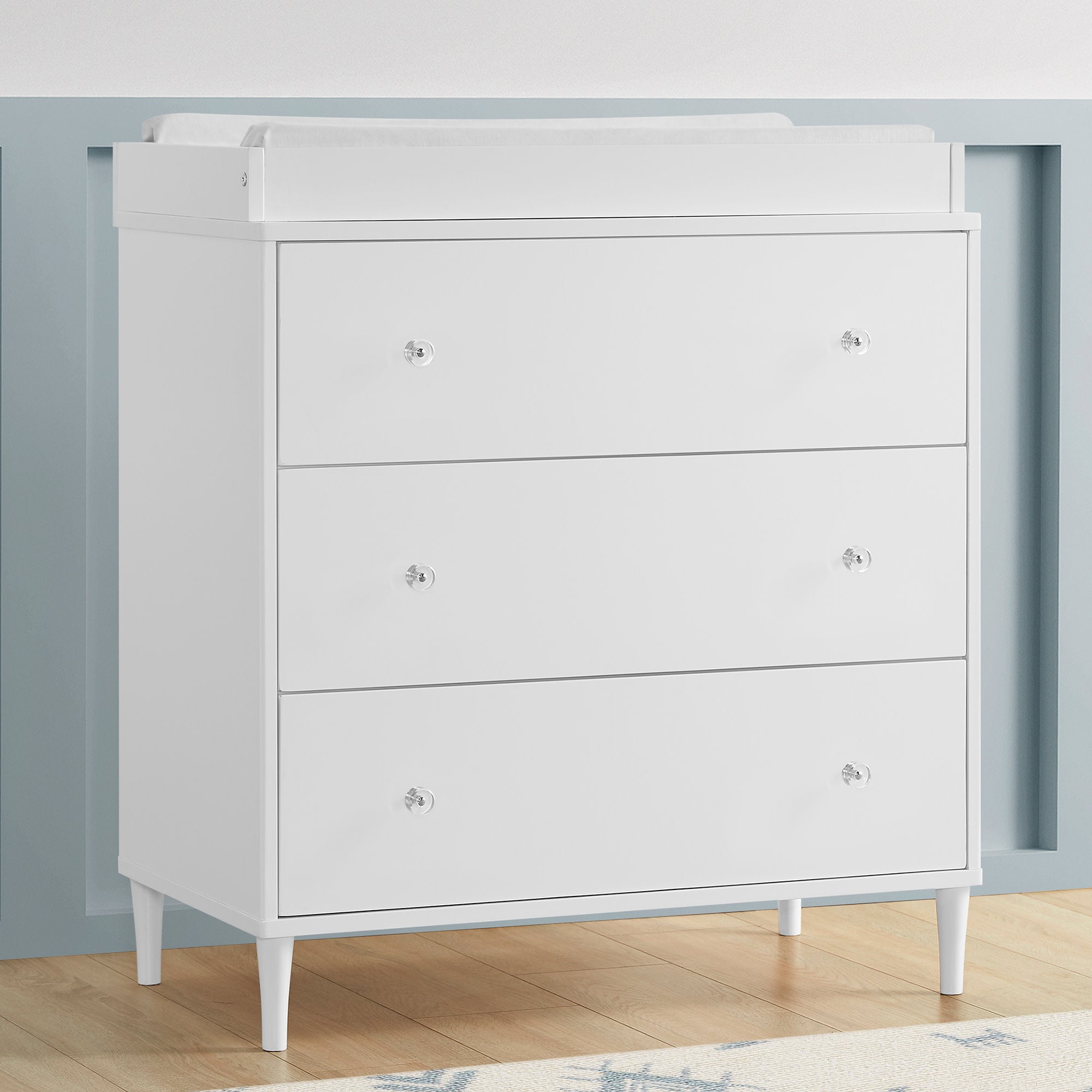 Bowie 3 Drawer Baby Dresser with Changing Table Top & Secure Interlocking Drawers - Perfect Nursery Storage Solution for Diapers, Clothes & Baby Essentials