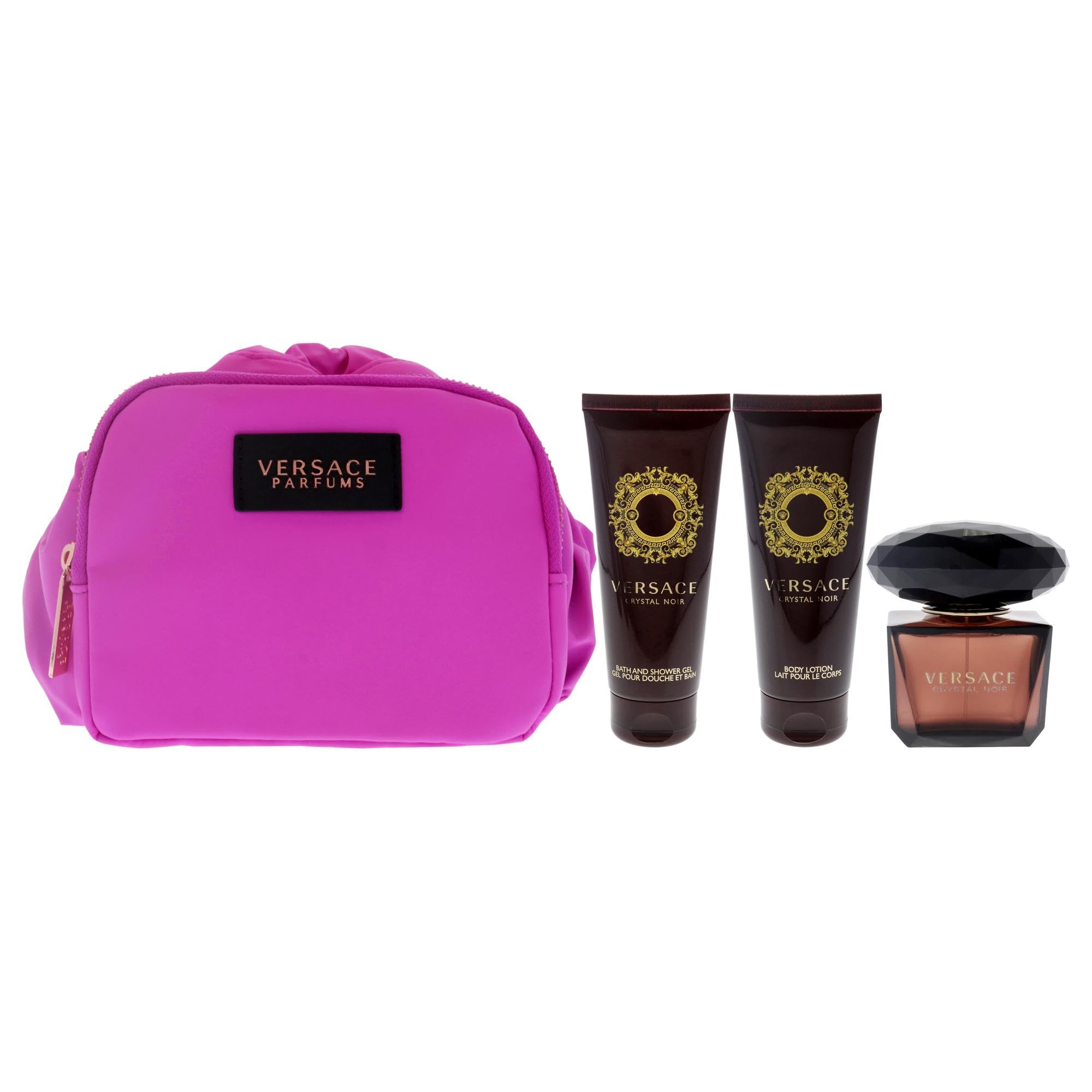 Versace Crystal Noir Eau de Toilette Gift Set for Women - 3.3 oz Perfume Spray + 3.4 oz Body Lotion + 3.4 oz Shower Gel + Travel Bag - Luxury Fragrance Gift Set for Her, Birthday, Anniversary & Special Occasions