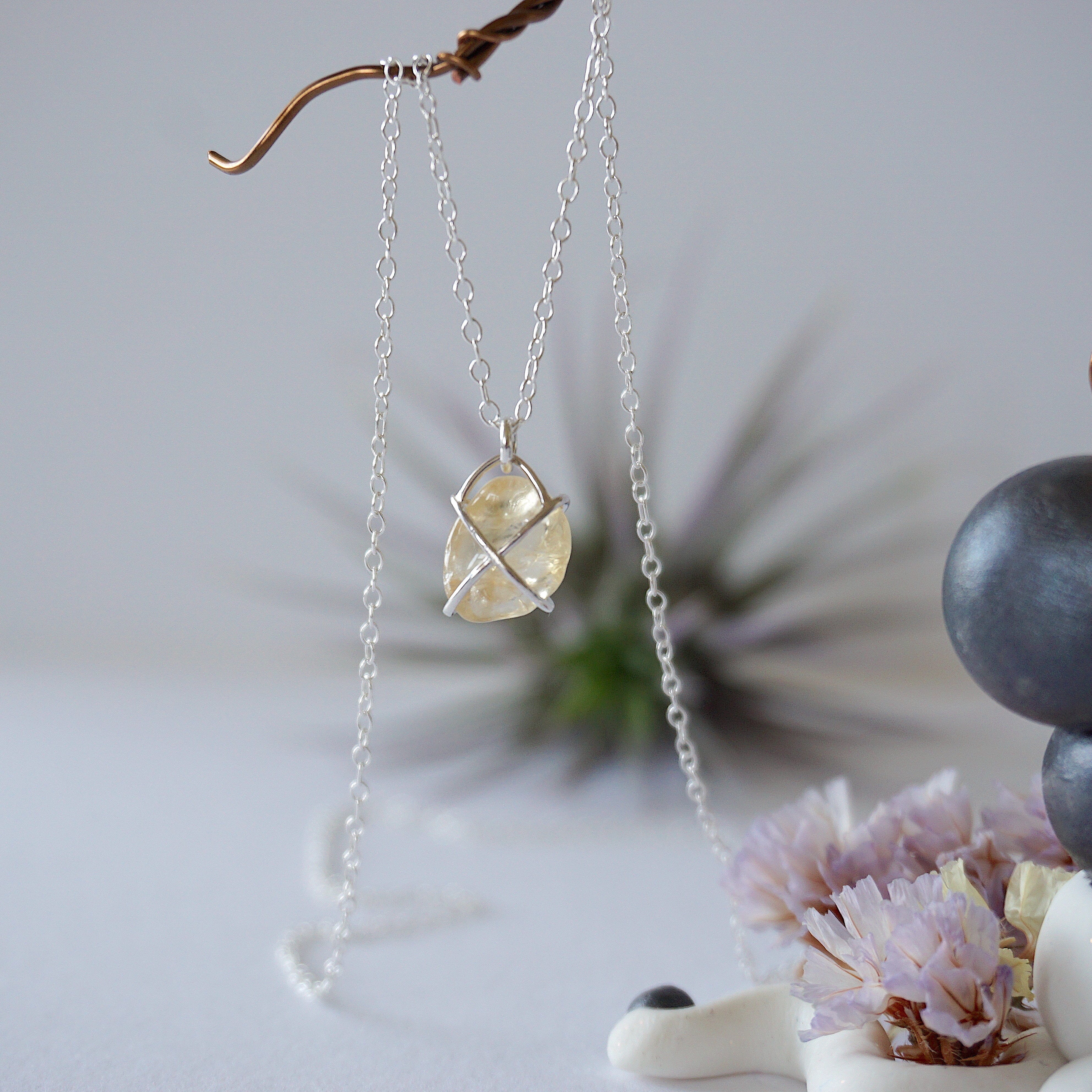 Citrine Sterling Silver Huggie Charm Necklace – Dainty Gemstone Jewelry for Women | Perfect for Everyday Wear, Gifts & Special Occasions