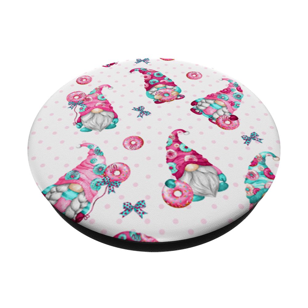 Funny Donut Gnome PopSockets Grip for Women - Cute Pink Donut Design Phone Stand & Grip for iPhone, Samsung - Perfect Gift for Donut Lovers, Office Desk Accessory & Travel Companion