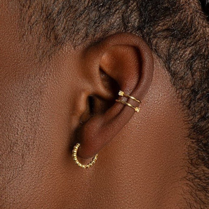 14k Solid Yellow Gold Cubic Zirconia Double Wire Ear Cuff - Elegant Cartilage Earring for Women, Perfect for Parties, Weddings & Everyday Wear