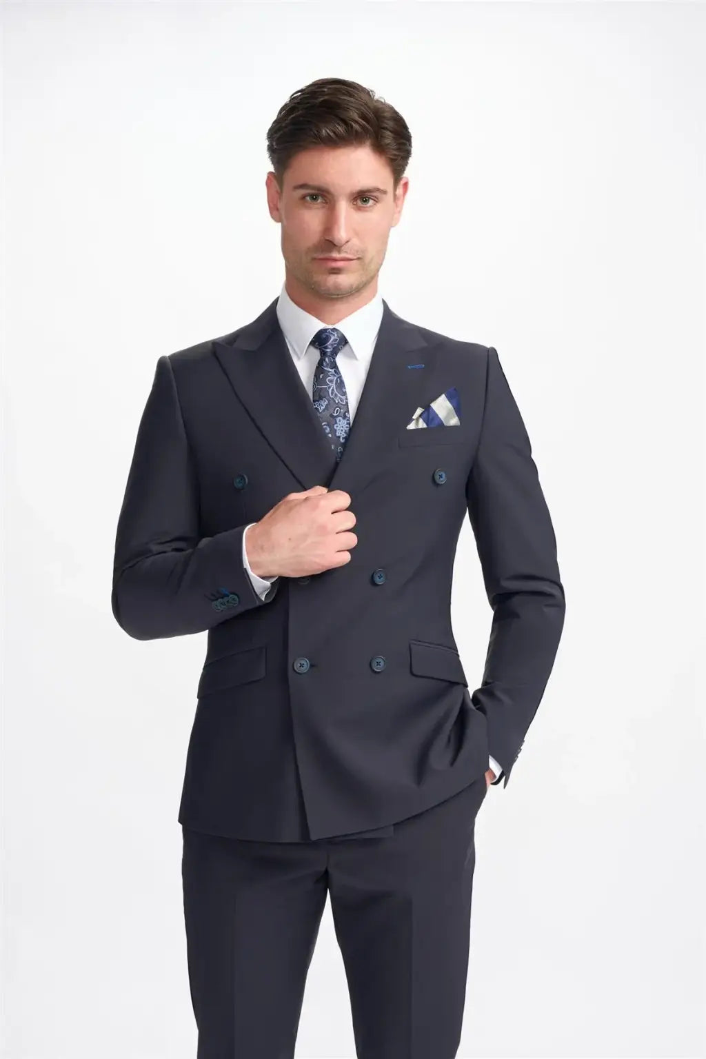 Cavani Bond Midnight Navy Double Breasted Blazer for Men - Premium Slim Fit Suit Jacket for Business, Weddings & Formal Events