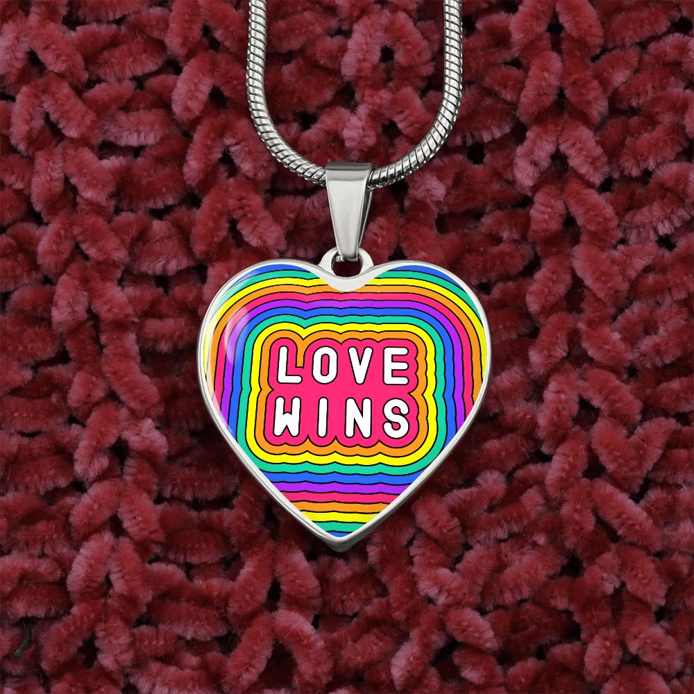 Custom Love Wins Pride Necklace - Heart Pendant with Gift Box | Rainbow LGBTQ+ Jewelry for Pride Month, Couples & Allies - Perfect for Pride Parades, Weddings & Anniversary Gifts