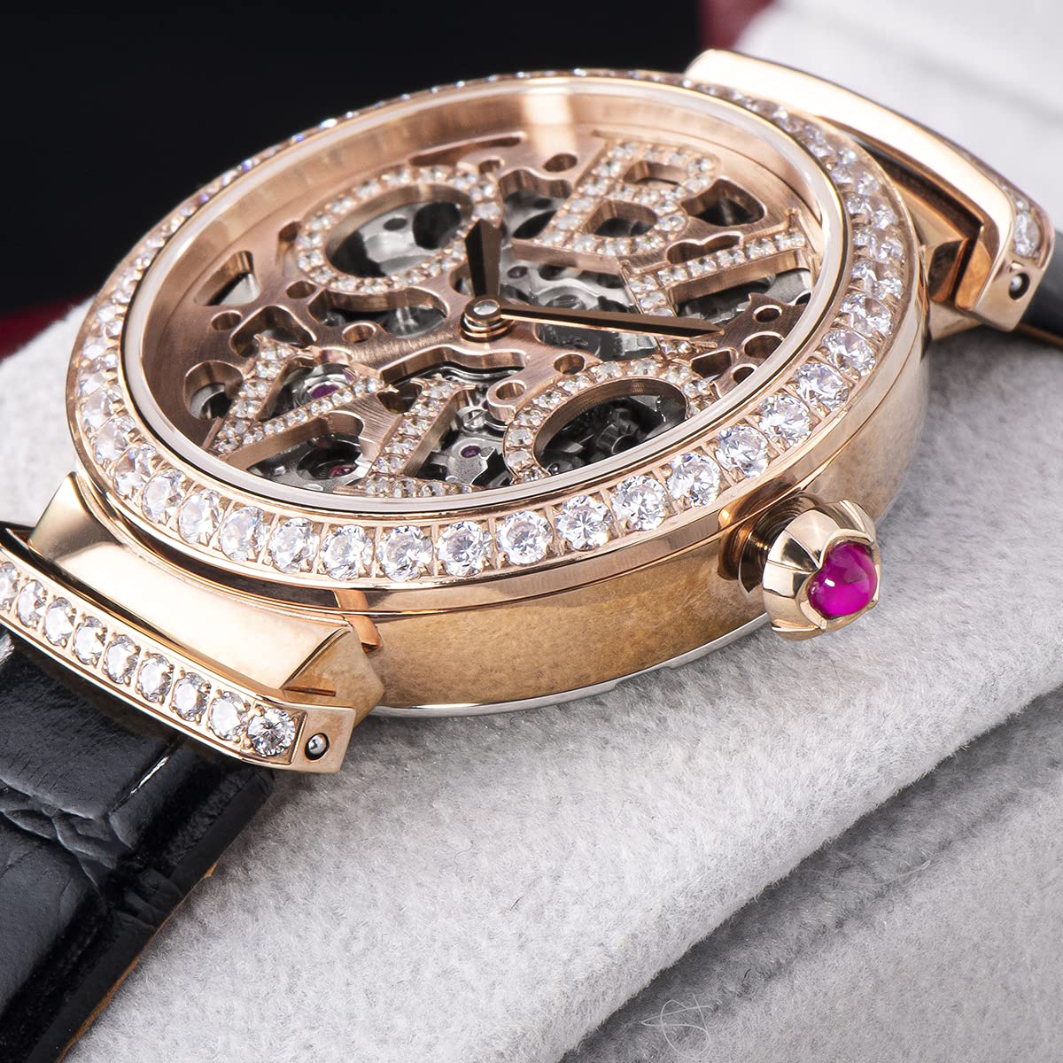 Luxury Women's Rose Gold Automatic Watch with Skeleton Dial - Genuine Leather Strap - Elegant Dress Watch for Business, Party & Special Occasions