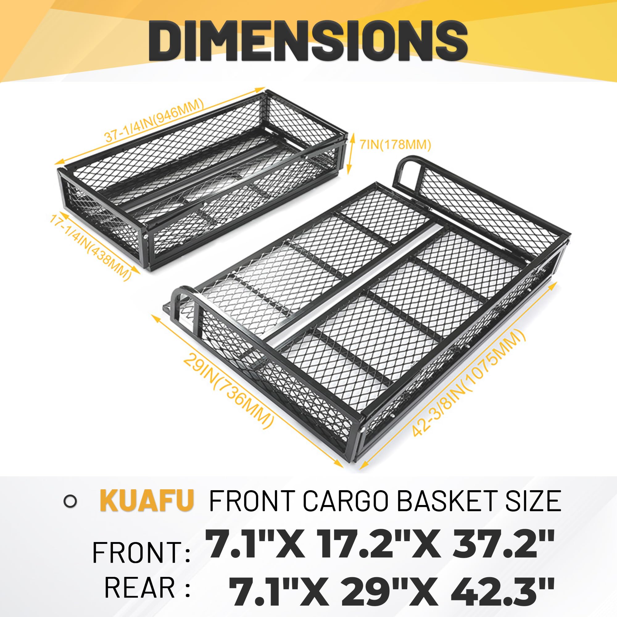 KUAFU Universal ATV Front and Rear Cargo Basket - Heavy Duty Black Steel Mesh Luggage Carrier Rack for Outdoor Adventures, Hunting, Camping and Off-Roading