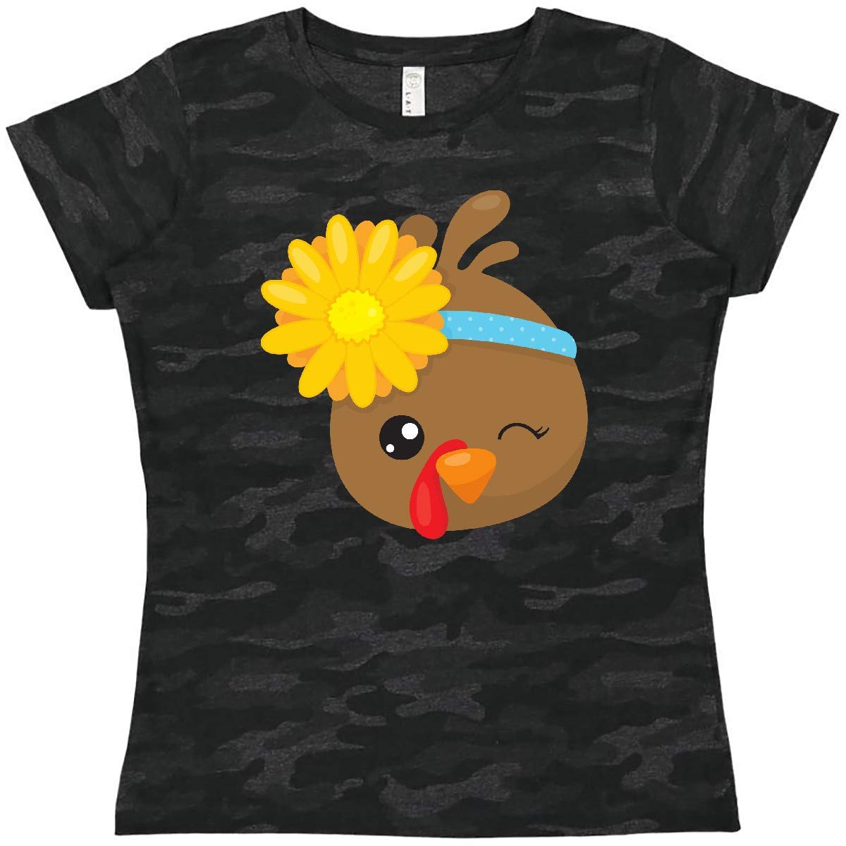 Inktastic Cute Turkey Brown Turkey with Sunflower Women's T-Shirt - Comfortable Casual Tee for Thanksgiving, Fall Outfits & Holiday Gatherings