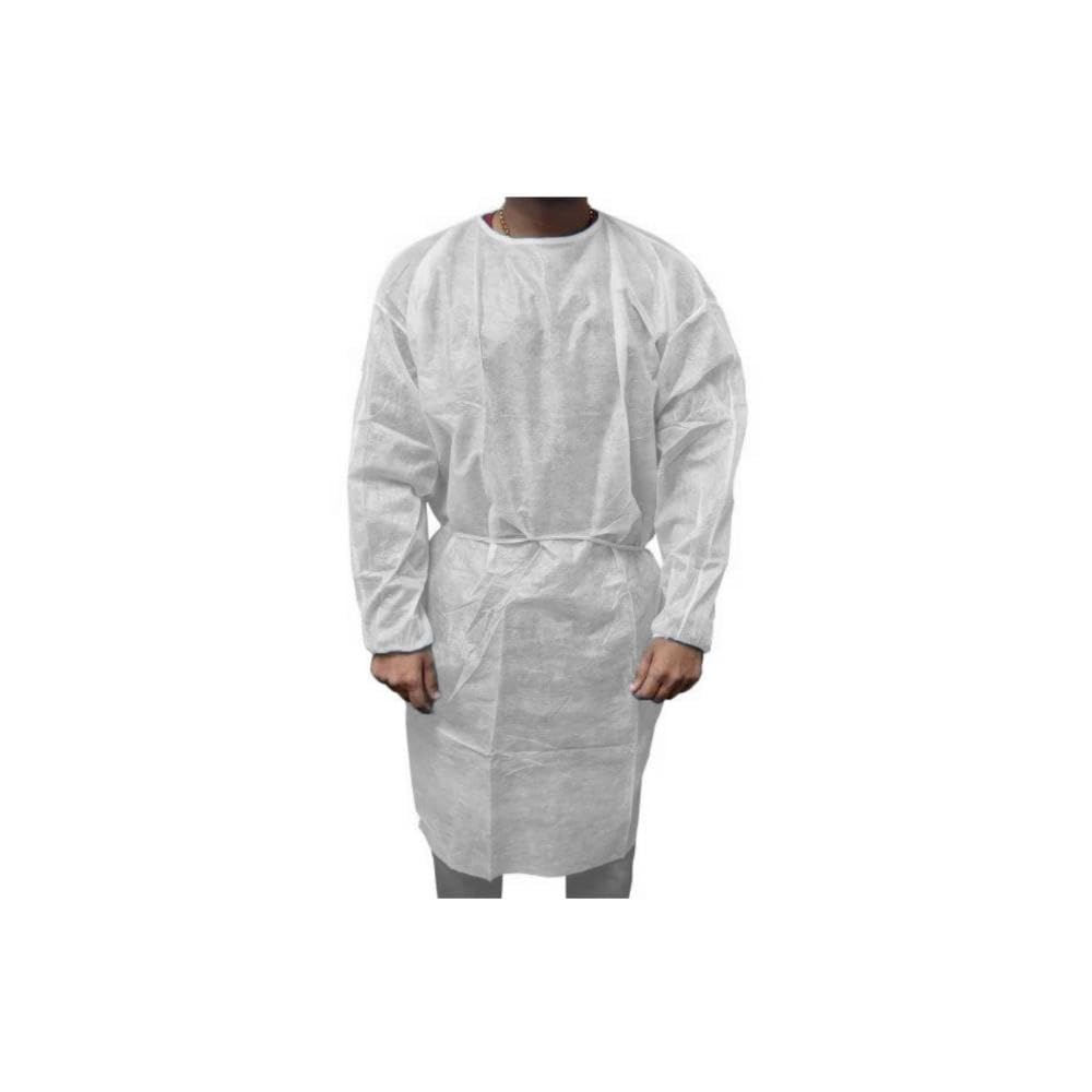 PSBM Disposable Isolation Gowns - 200 Pack White Protective Coveralls with Long Sleeves, Elastic Cuffs & Adjustable Ties | Breathable PPE for Medical, Dental, Lab & Food Service Use | One Size Fits All