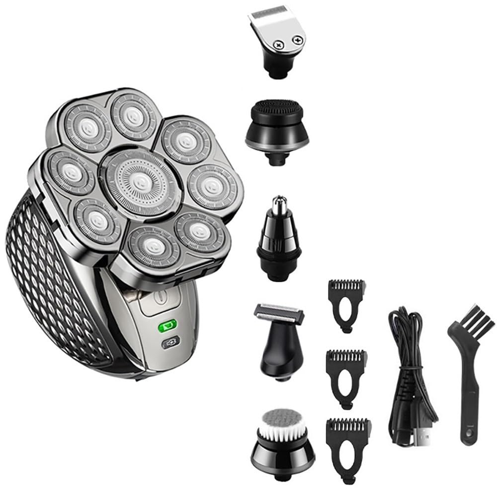 6-in-1 Electric Head Shaver for Men - Rechargeable Bald Head Shaving Machine & Beard Trimmer Kit with Facial & Body Grooming Attachments | Perfect for Travel, Home Use & Professional Grooming