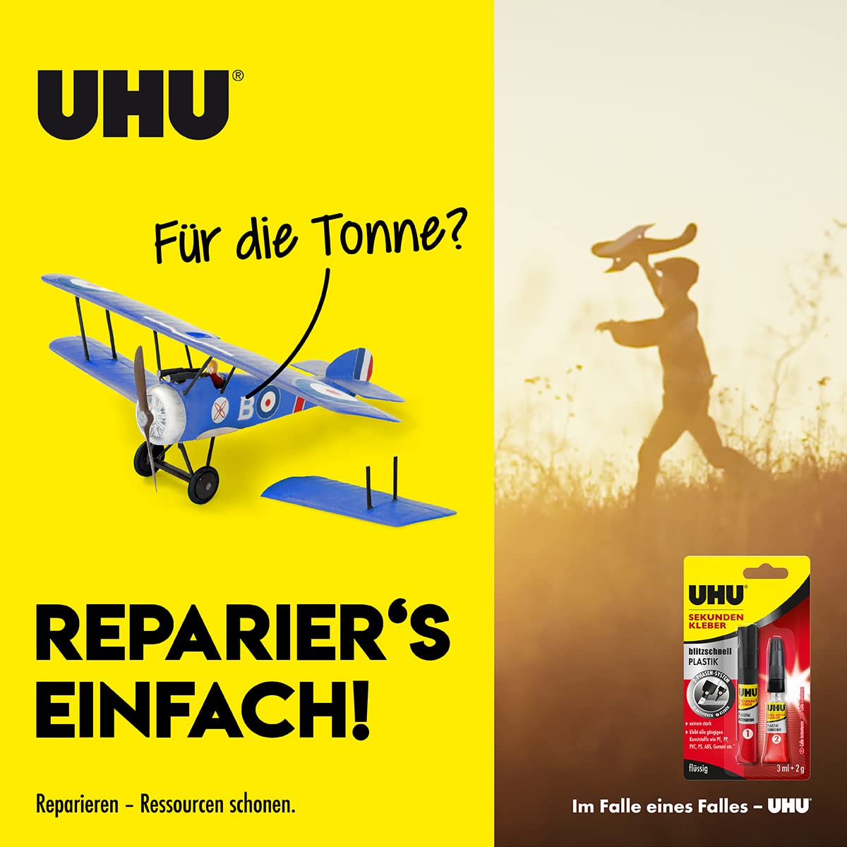 UHU Super Glue for Plastic - Ultra Fast 2-Phase Adhesive for All Standard Plastics (2g + 3ml) - Perfect for Home Repairs, DIY Crafts & Model Building