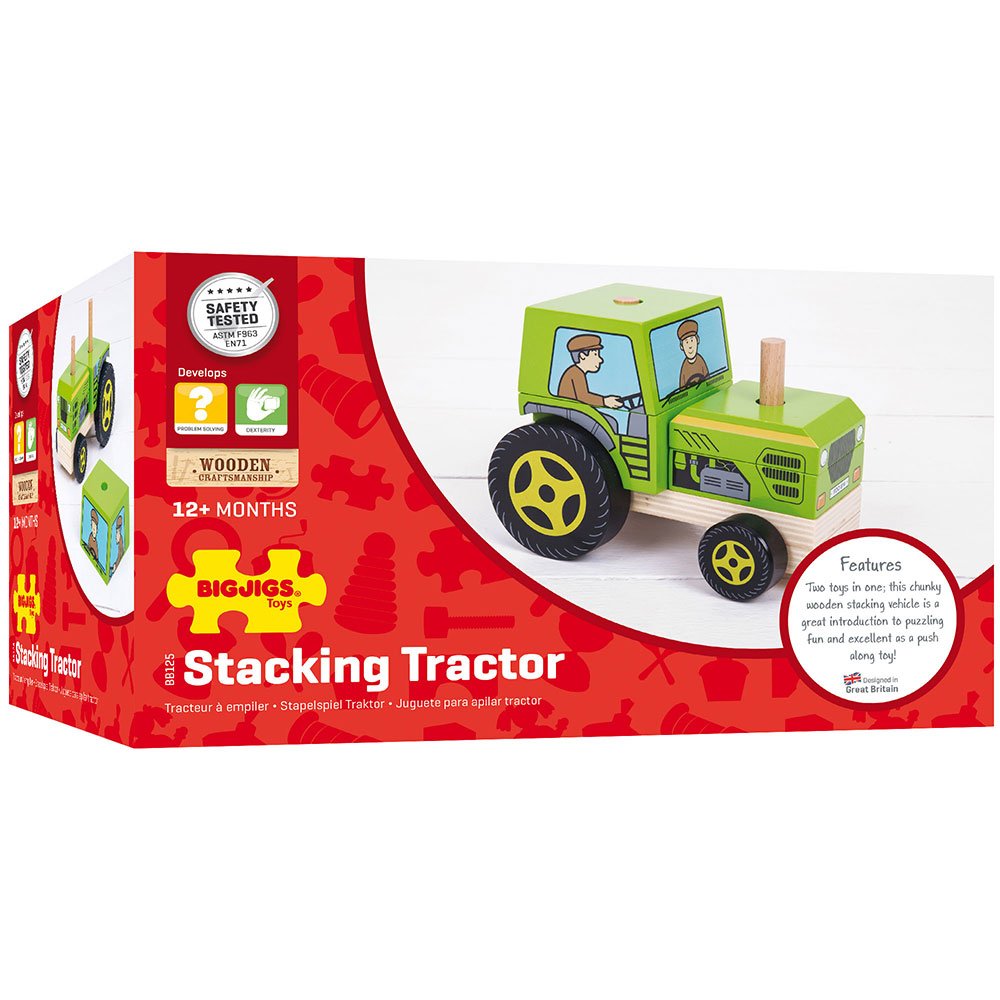 Bigjigs Toys Wooden Stacking Tractor Toy for Kids - Educational Stacking Blocks, Farm Vehicle Playset for Toddlers - Perfect for Early Learning, Motor Skills Development & Imaginative Play